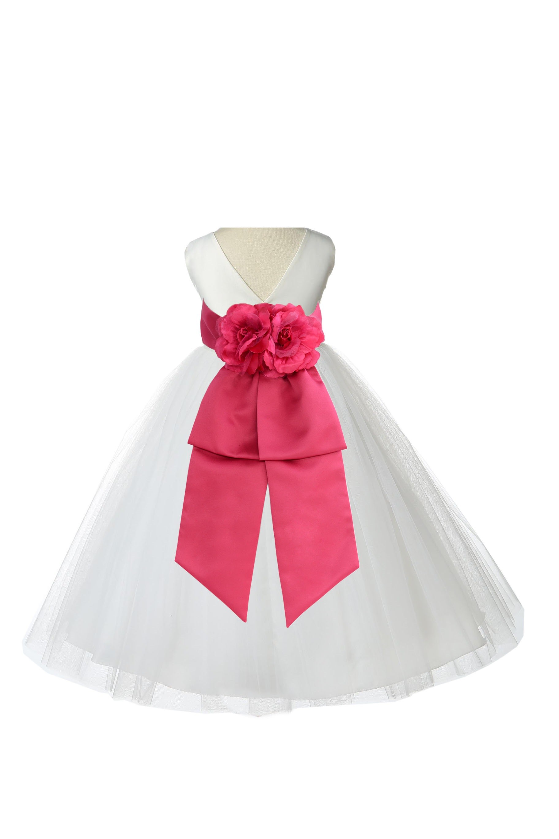 V-Neck Tulle Ivory/Watermelon Flower Girl Dress Wedding Pageant 108