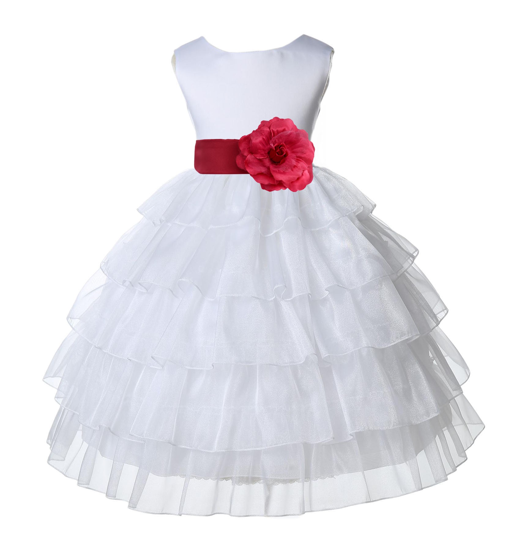 White/Watermelon Satin Shimmering Organza Flower Girl Dress Wedding 308S