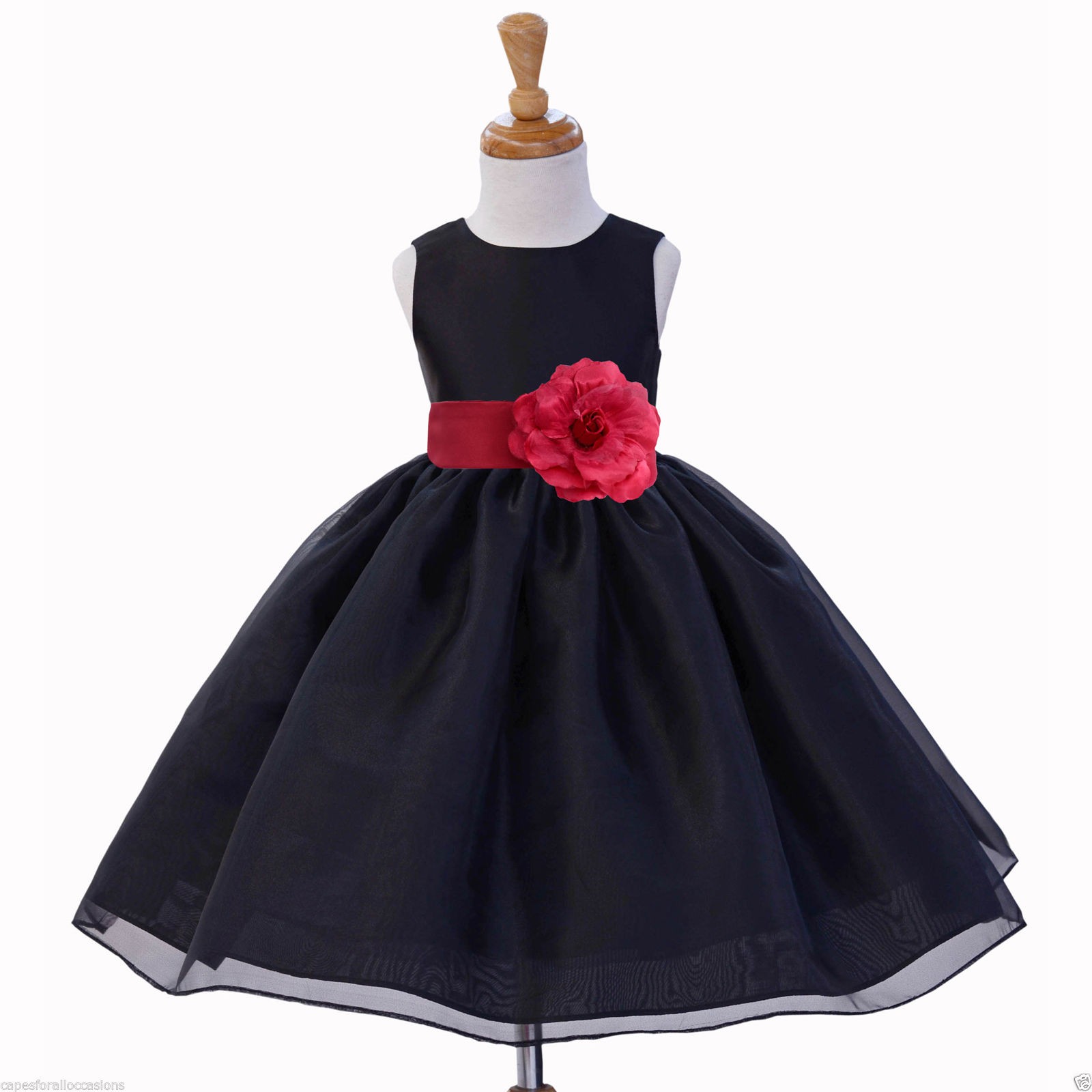 Black/Watermelon Satin Bodice Organza Skirt Flower Girl Dress 841S