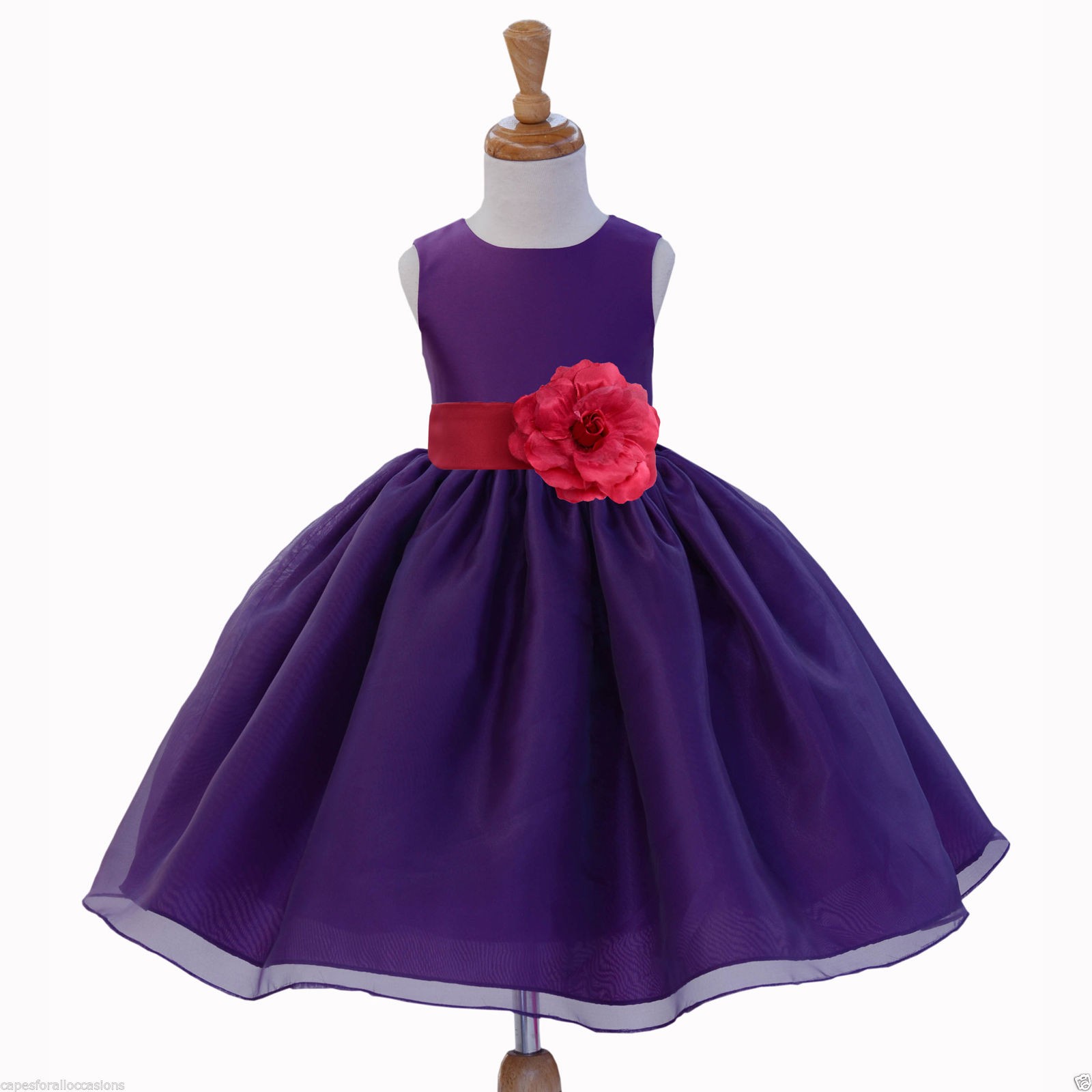 Purple/Watermelon Satin Bodice Organza Skirt Flower Girl Dress 841S
