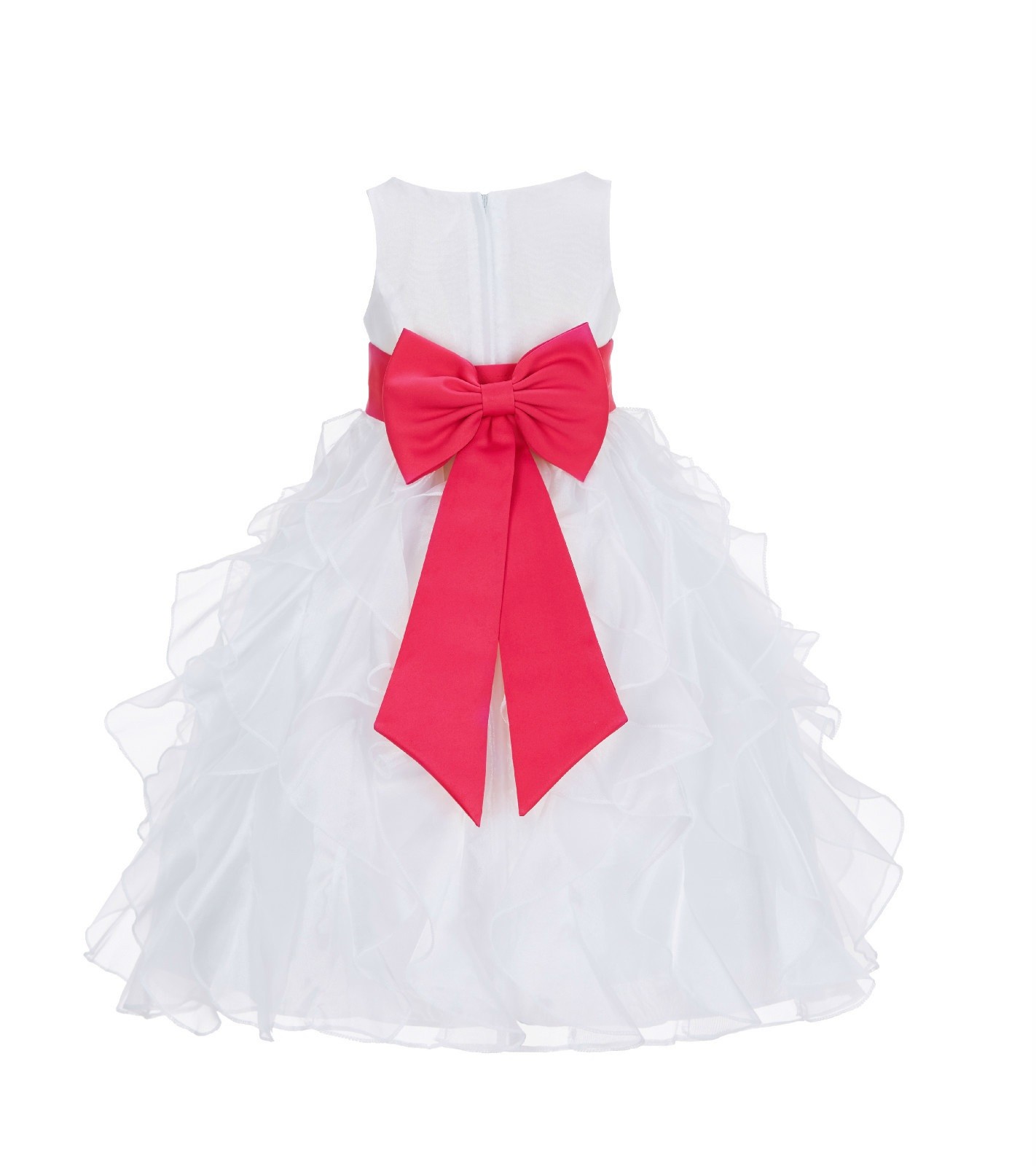 White/Watermelon Ruffled Organza Flower Girl Dress Wedding Pageant 168T