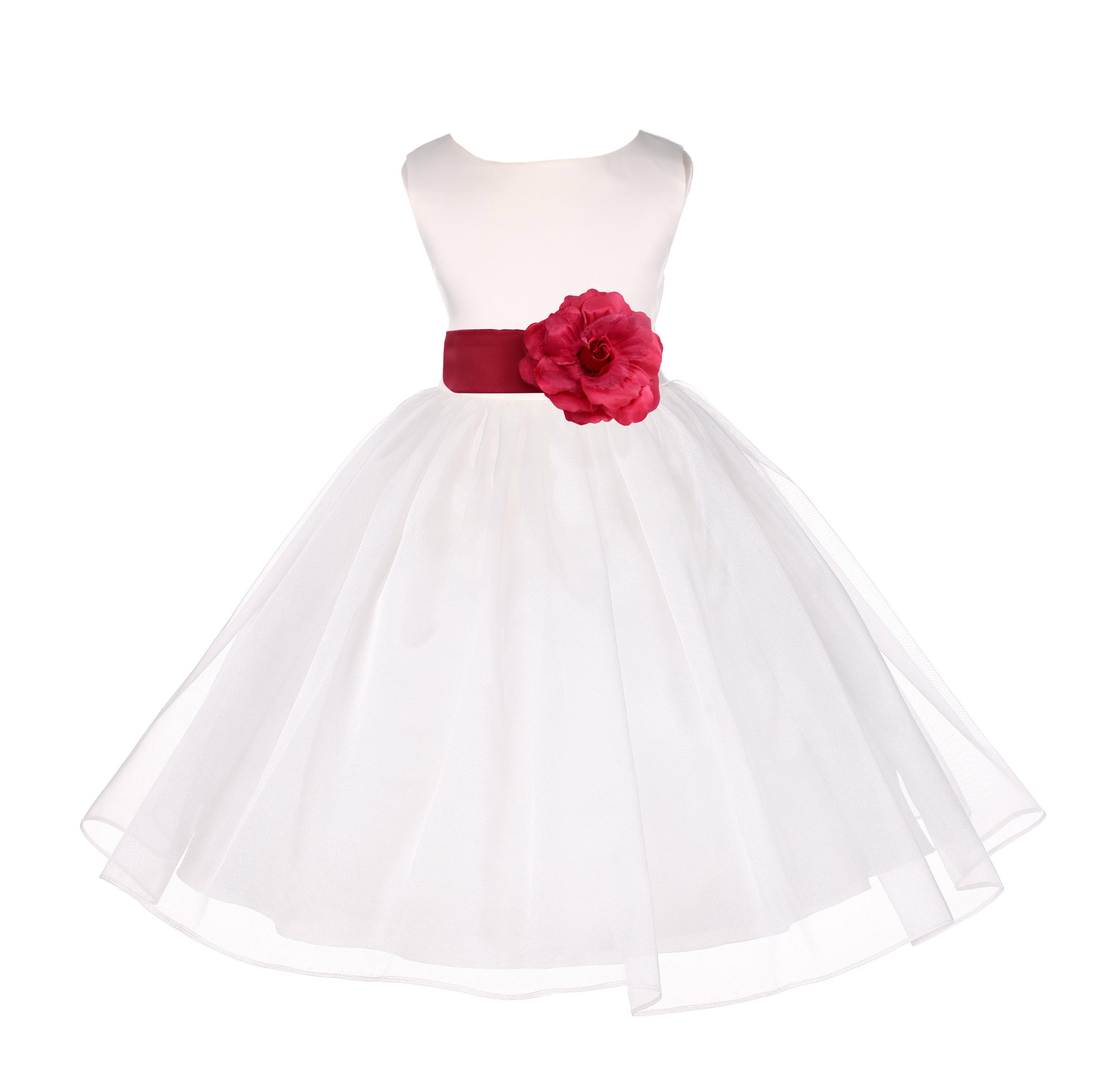 Ivory/Watermelon Satin Bodice Organza Skirt Flower Girl Dress 841T