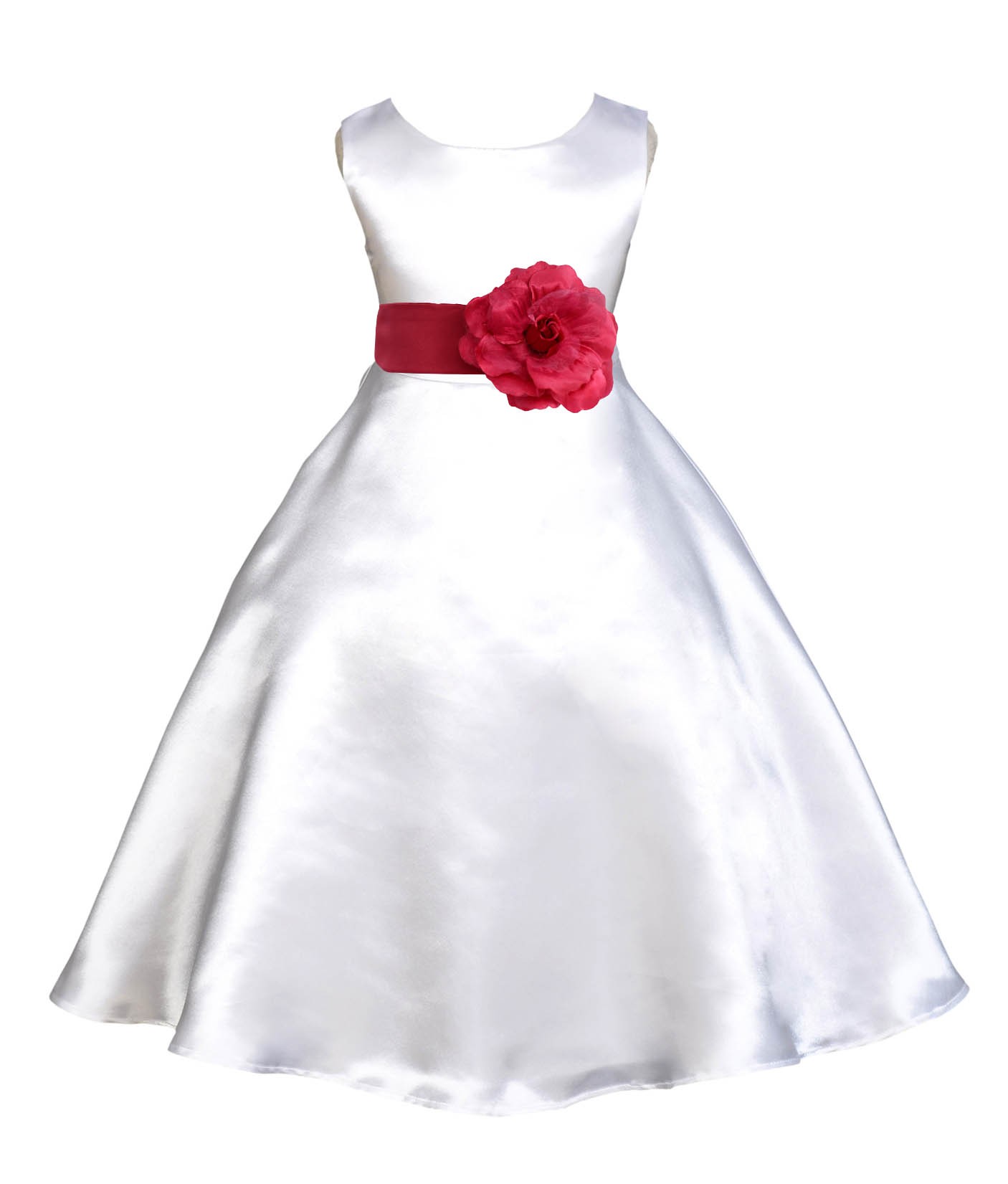 White/Watermelon A-Line Satin Flower Girl Dress Wedding Bridal 821T
