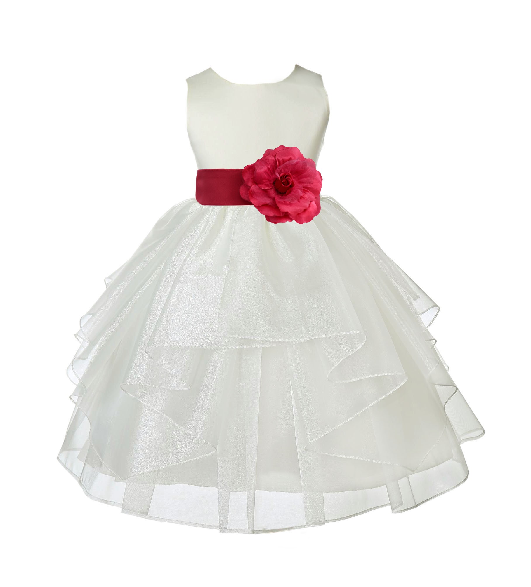 Ivory/Watermelon Satin Shimmering Organza Flower Girl Dress Wedding 4613T