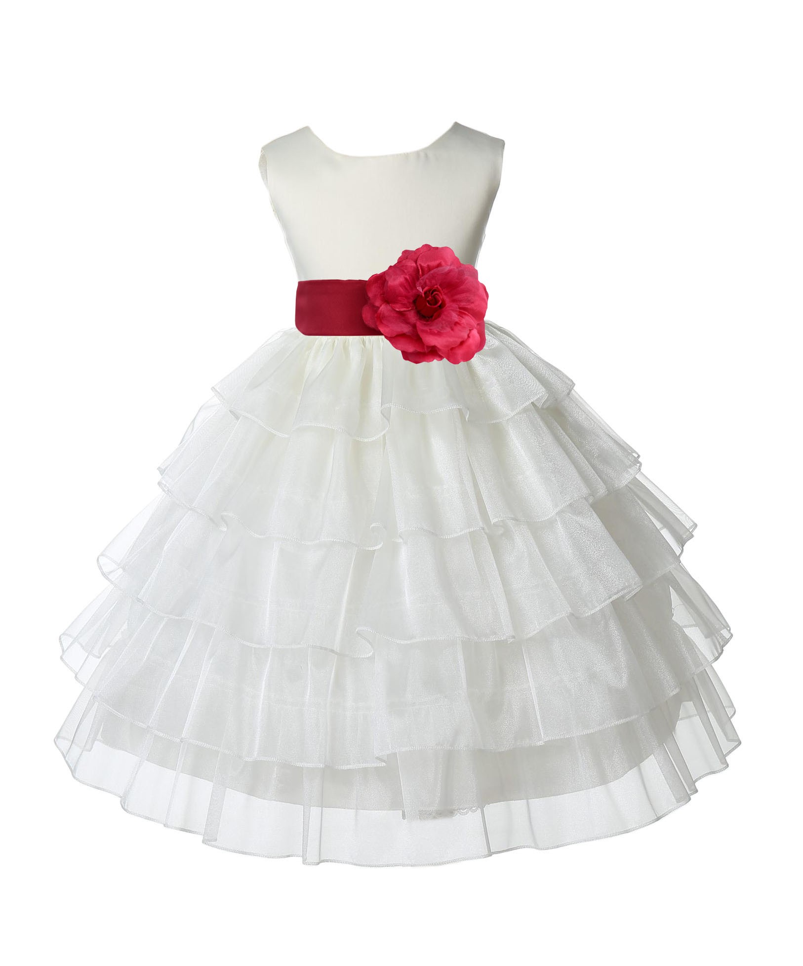 Ivory/Watermelon Satin Shimmering Organza Flower Girl Dress Pageant 308T