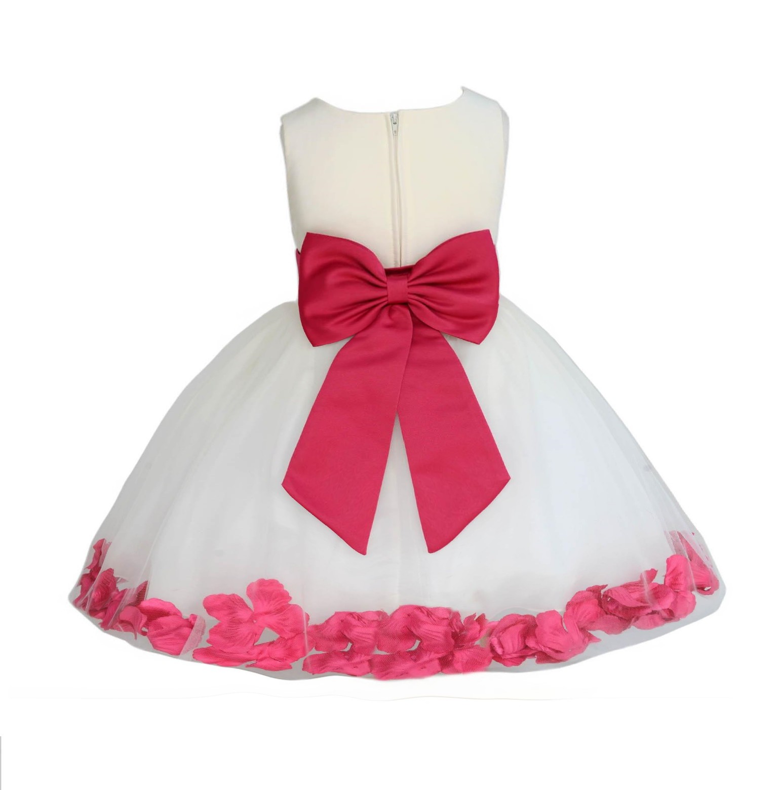 Ivory/ Watermelon Rose Petals Tulle Flower Girl Dress Pageant 305T