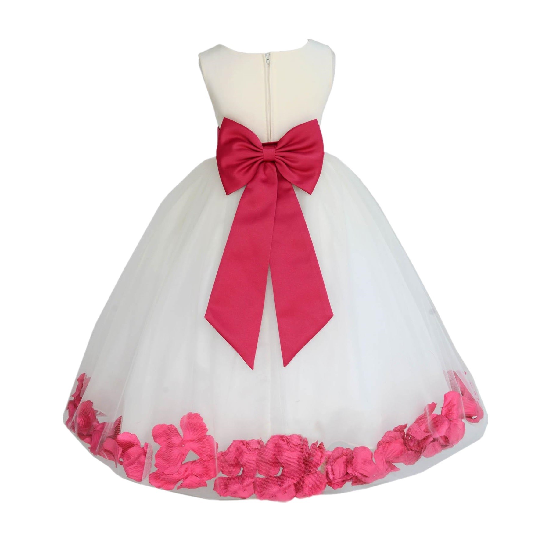Ivory/Watermelon Tulle Rose Petals Flower Girl Dress Pageant 302T