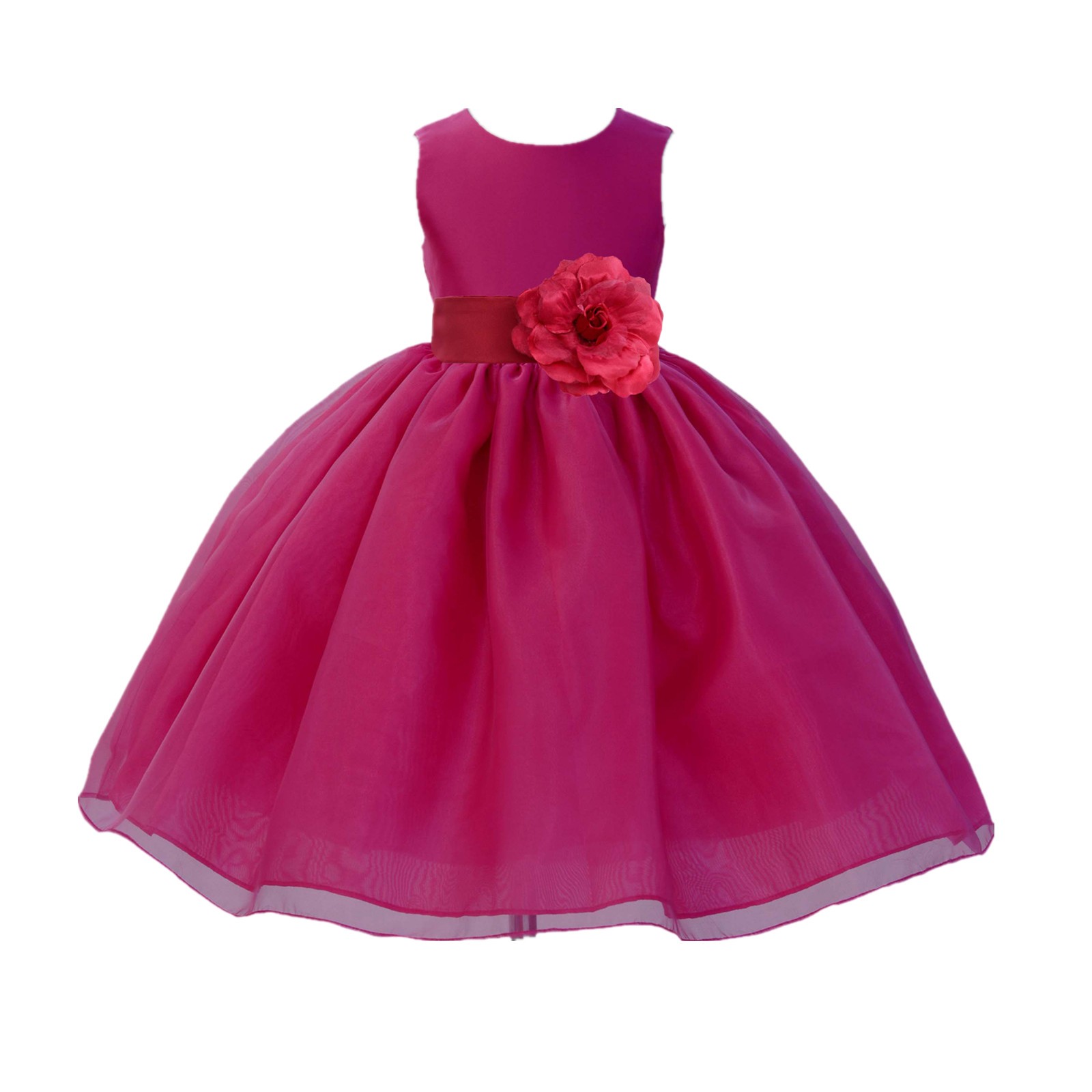 Fuchsia / Watermelon Satin Bodice Organza Skirt Flower Girl Dress Birthday 841S