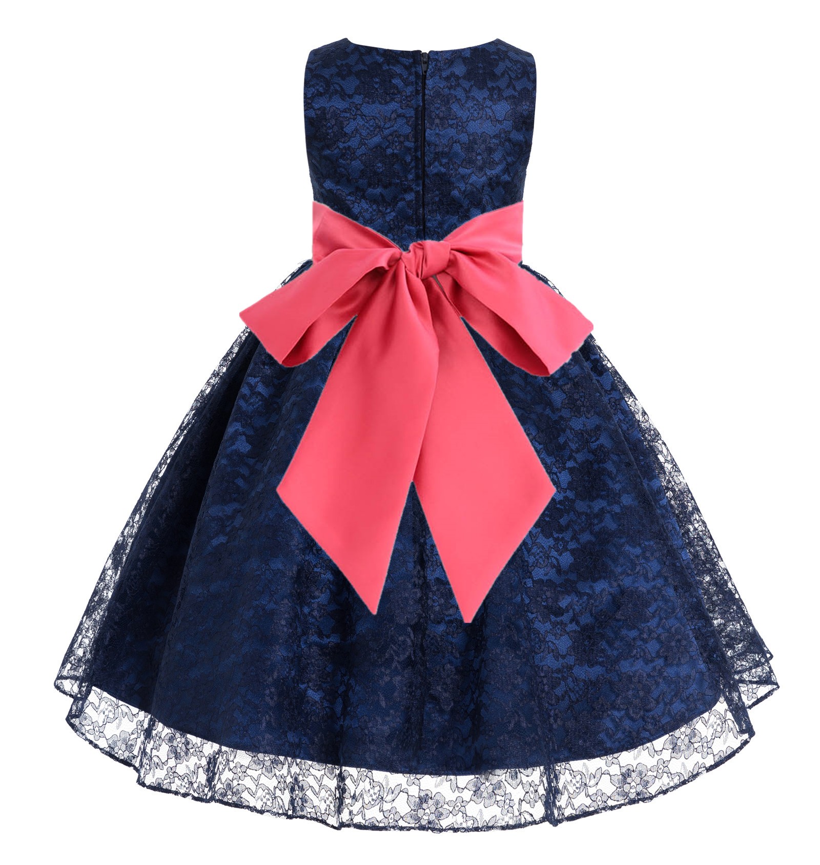 Navy / Watermelon Floral Lace Overlay Flower Girl Dress Lace Dresses 163s