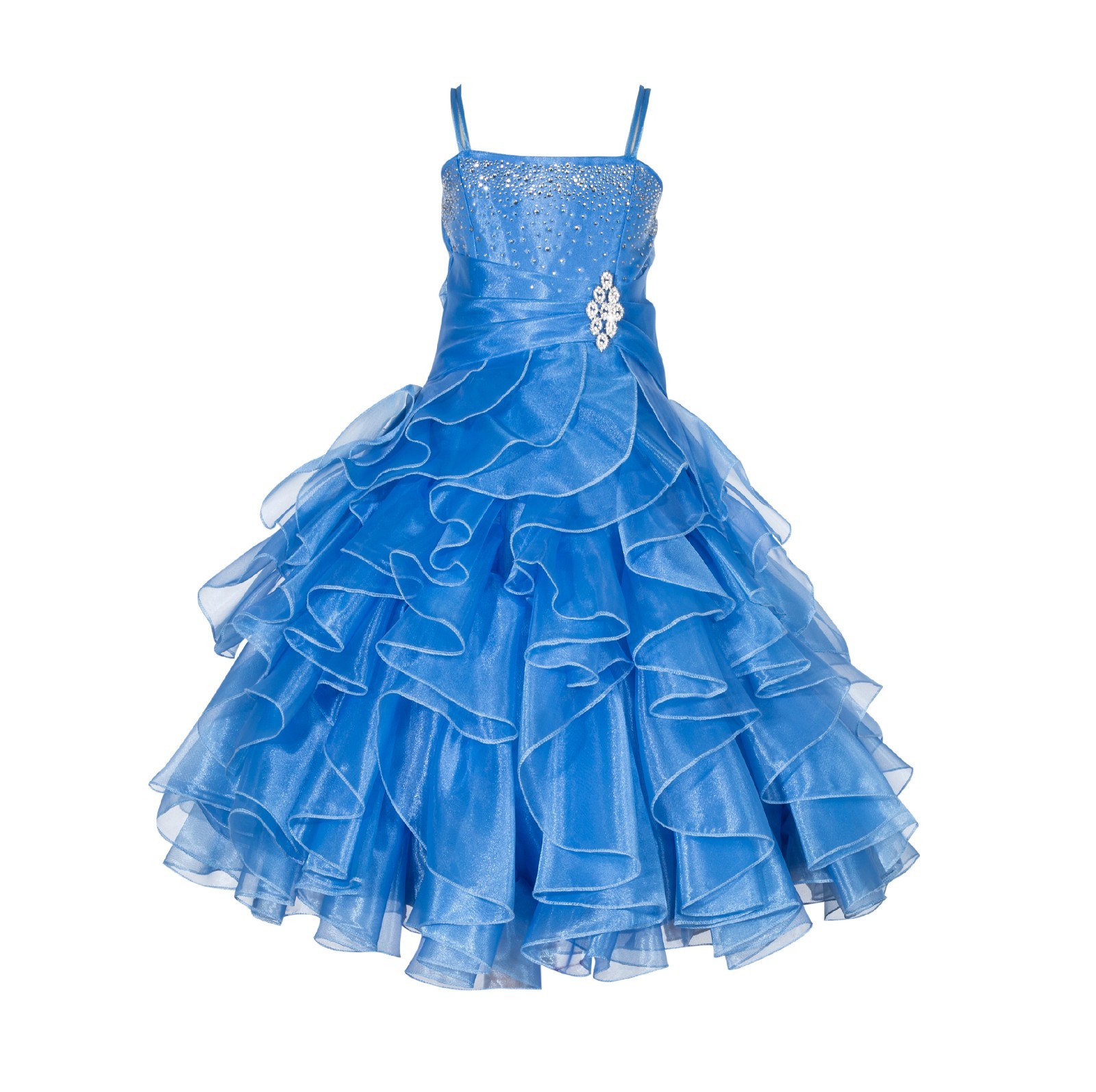 Cornflower Rhinestone Organza Layers Flower Girl Dress Elegant Stunning 164S