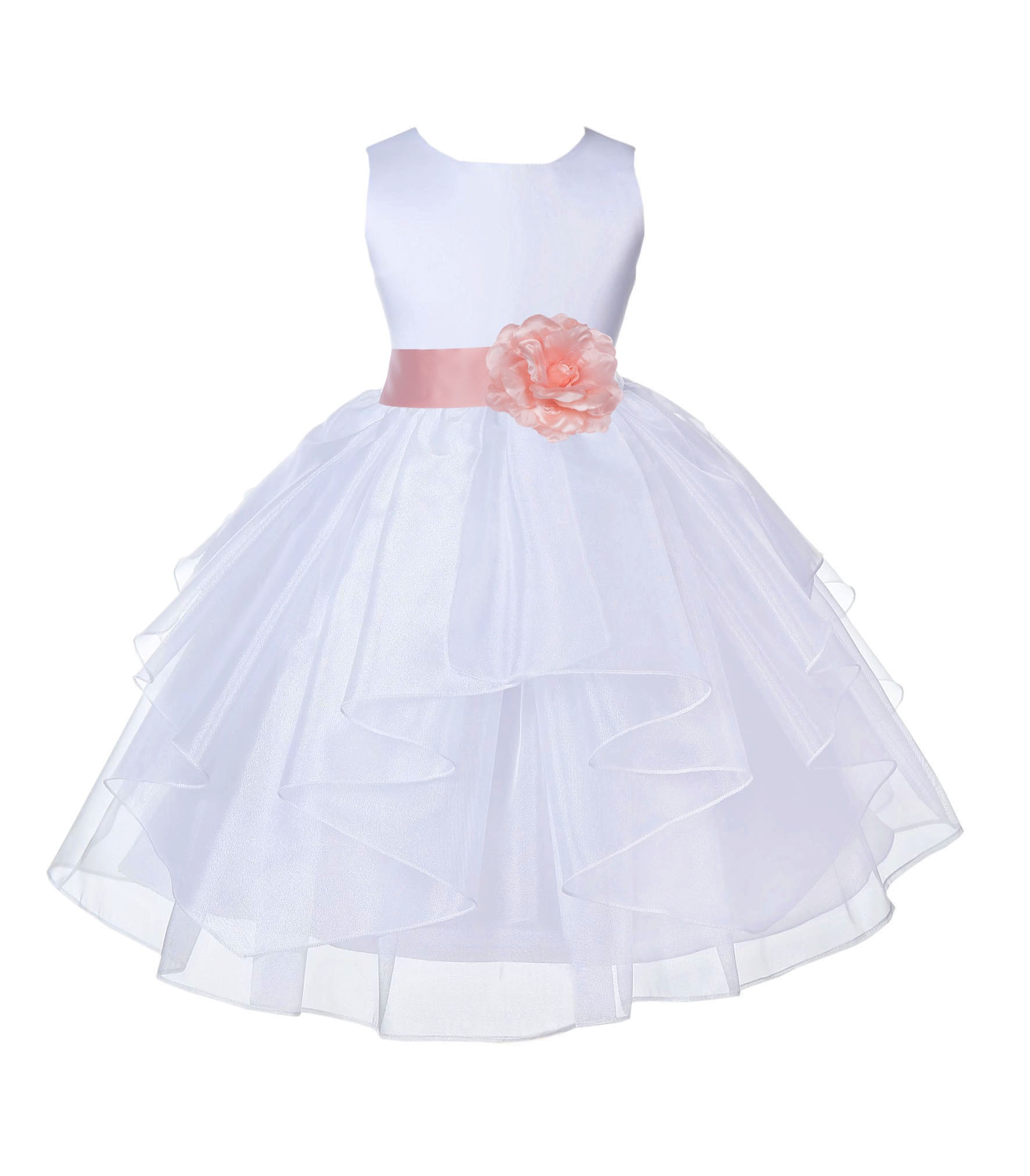 White/Peach Satin Shimmering Organza Flower Girl Dress Wedding 4613S