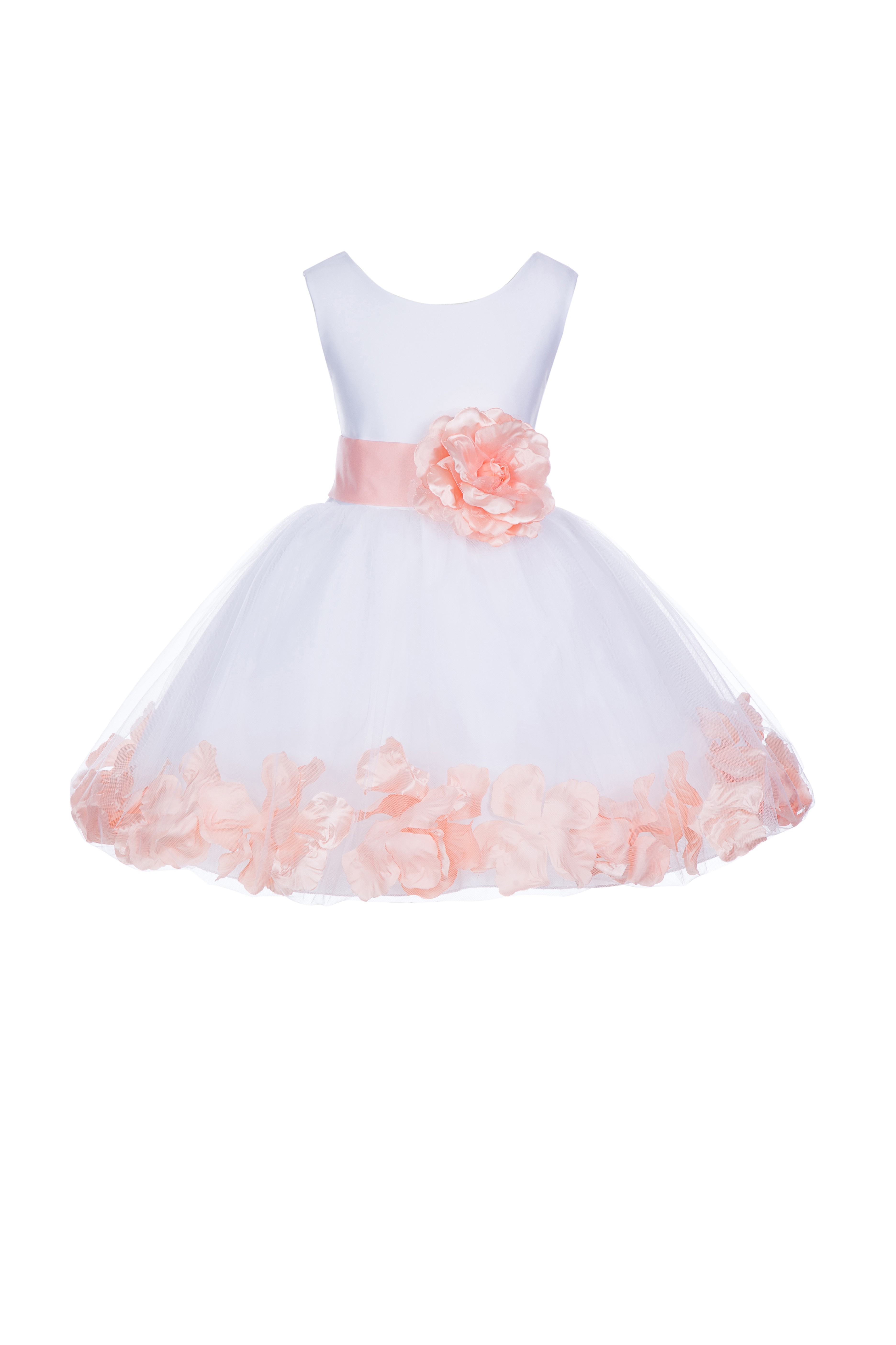 White/Peach Rose Petals Tulle Flower Girl Dress Wedding 305T