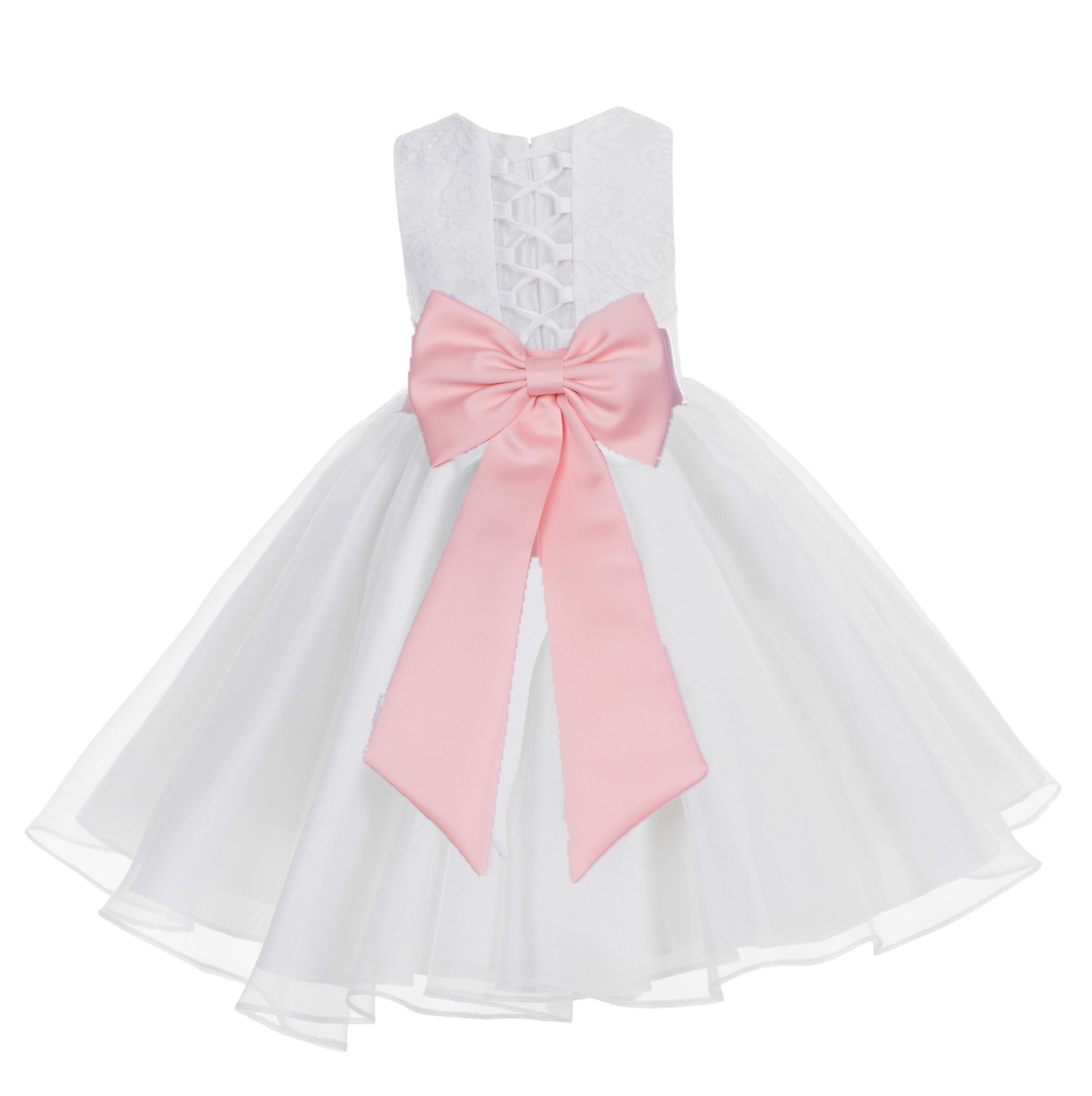White / Bellini Peach Lace Organza Flower Girl Dress 186T