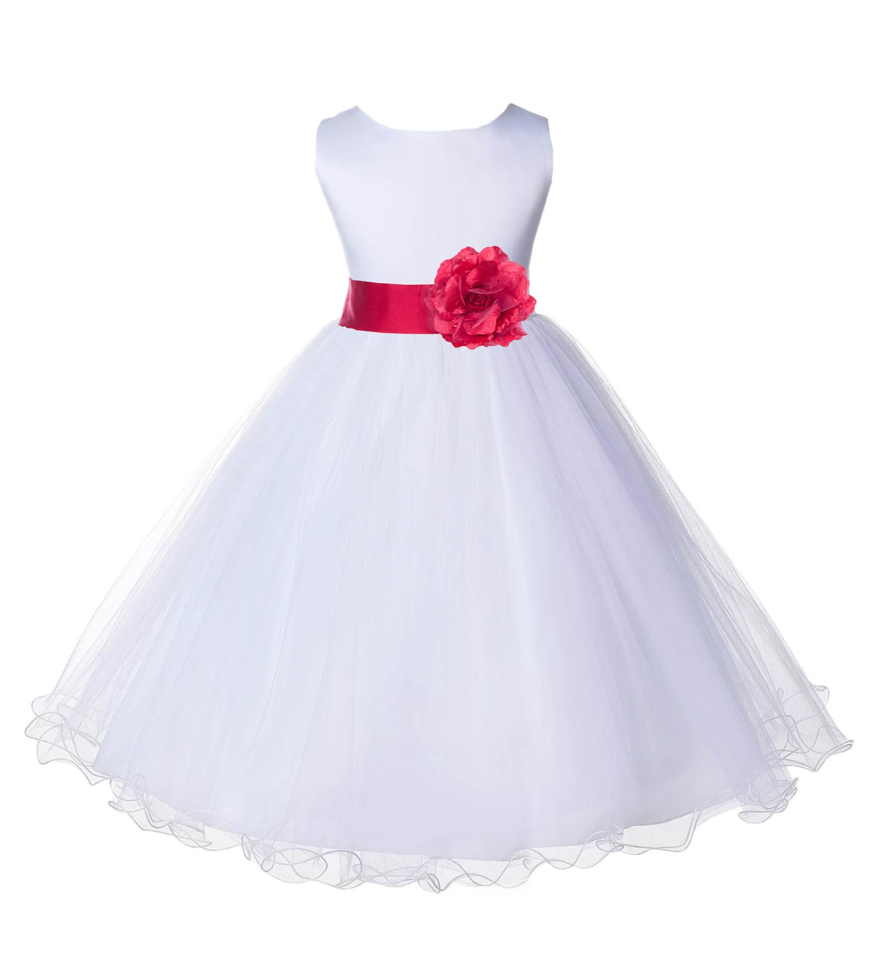 White/Cherry Tulle Rattail Edge Flower Girl Dress Wedding Bridal 829S