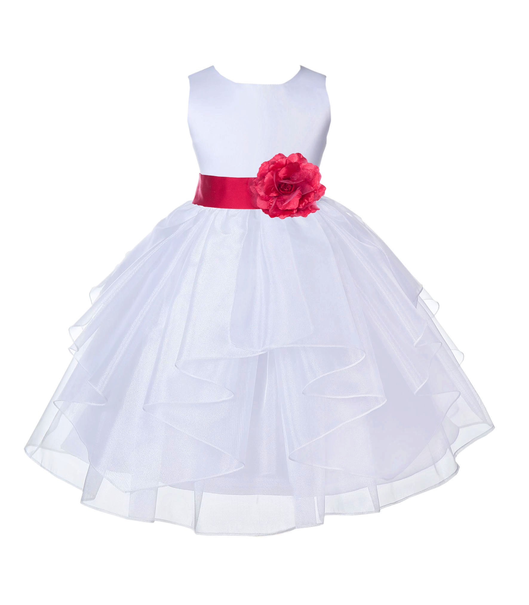 White/Cherry Satin Shimmering Organza Flower Girl Dress Wedding 4613T
