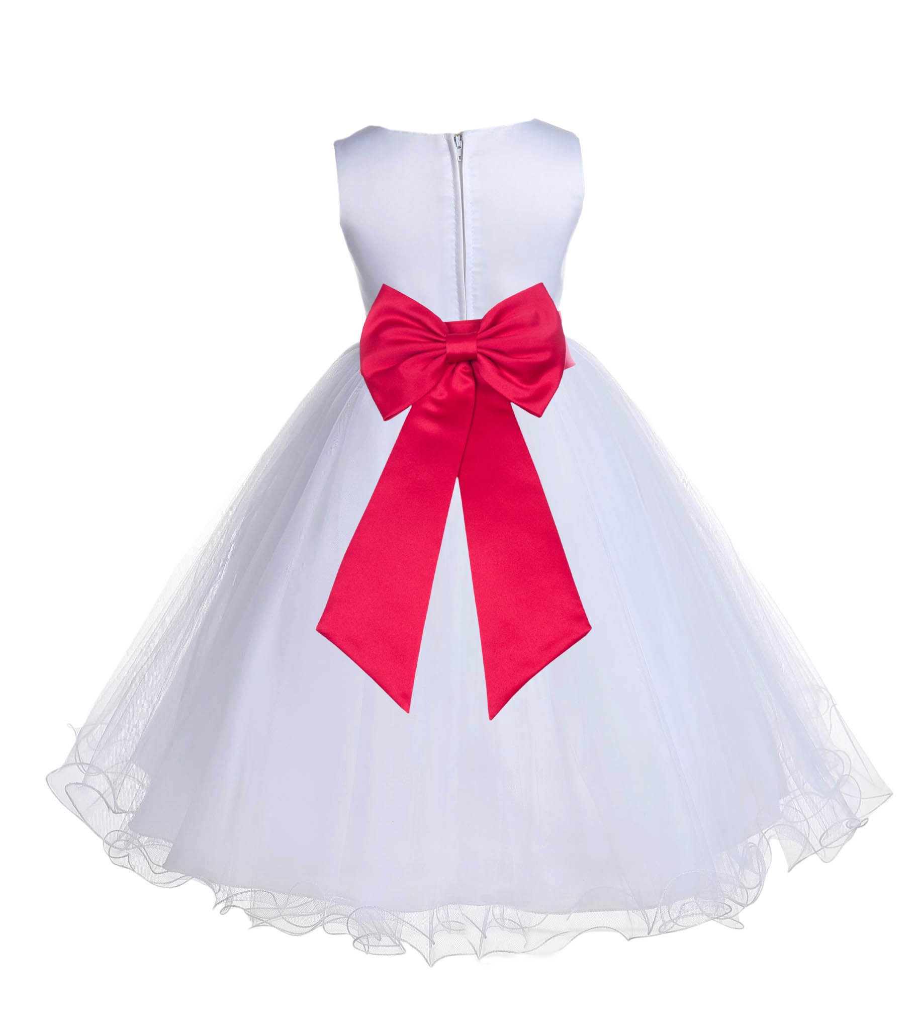 White/Cherry Tulle Rattail Edge Flower Girl Dress Wedding Bridesmaid 829T