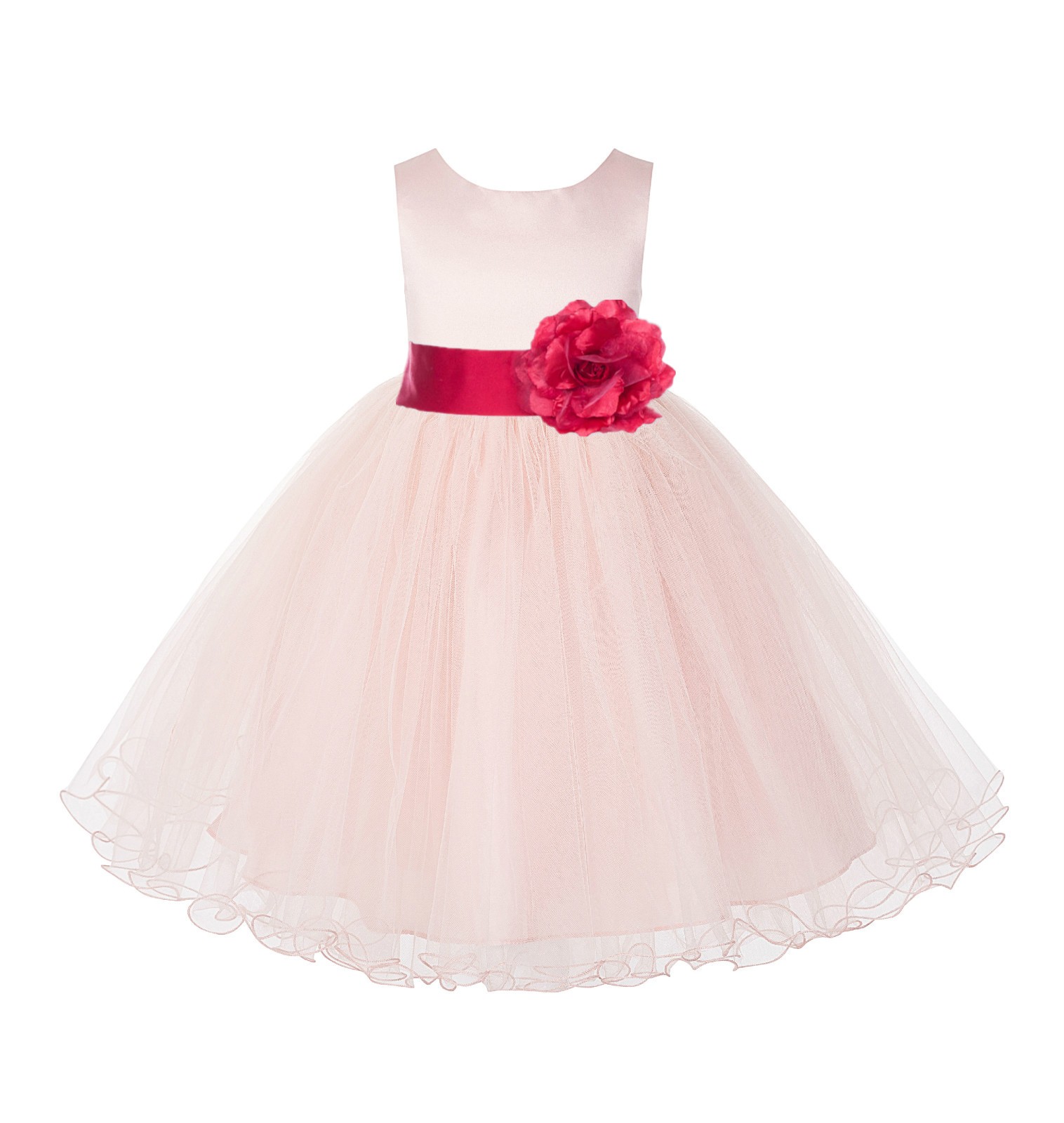 Blush Pink / CherryTulle Rattail Edge Flower Girl Dress Pageant Recital 829S