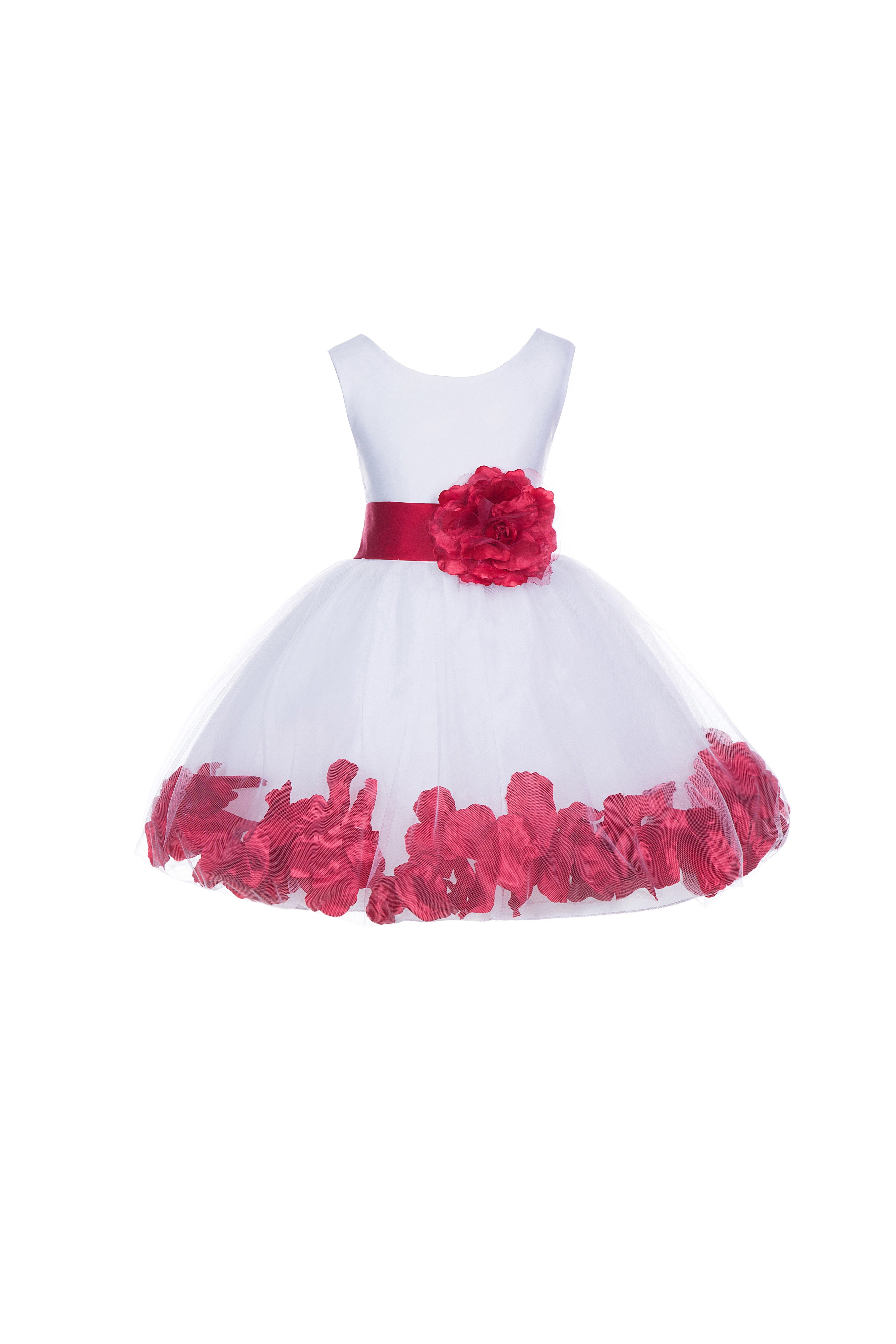 White/Cherry Tulle Rose Petals Knee Length Flower Girl Dress 306S