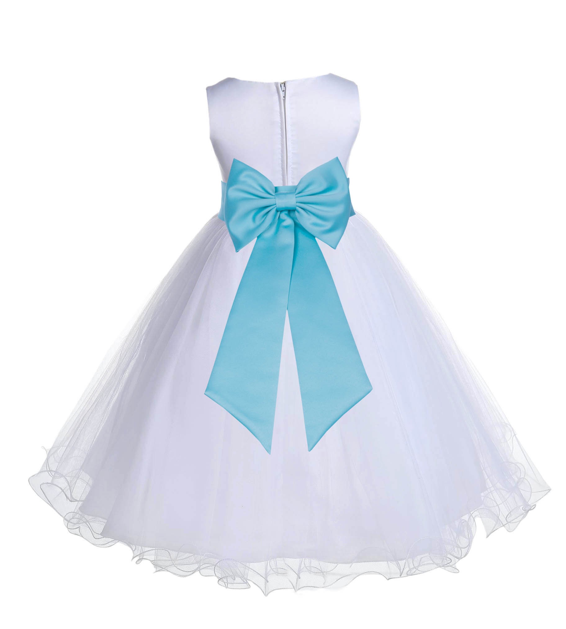 White/Spa Tulle Rattail Edge Flower Girl Dress Wedding Bridesmaid 829T