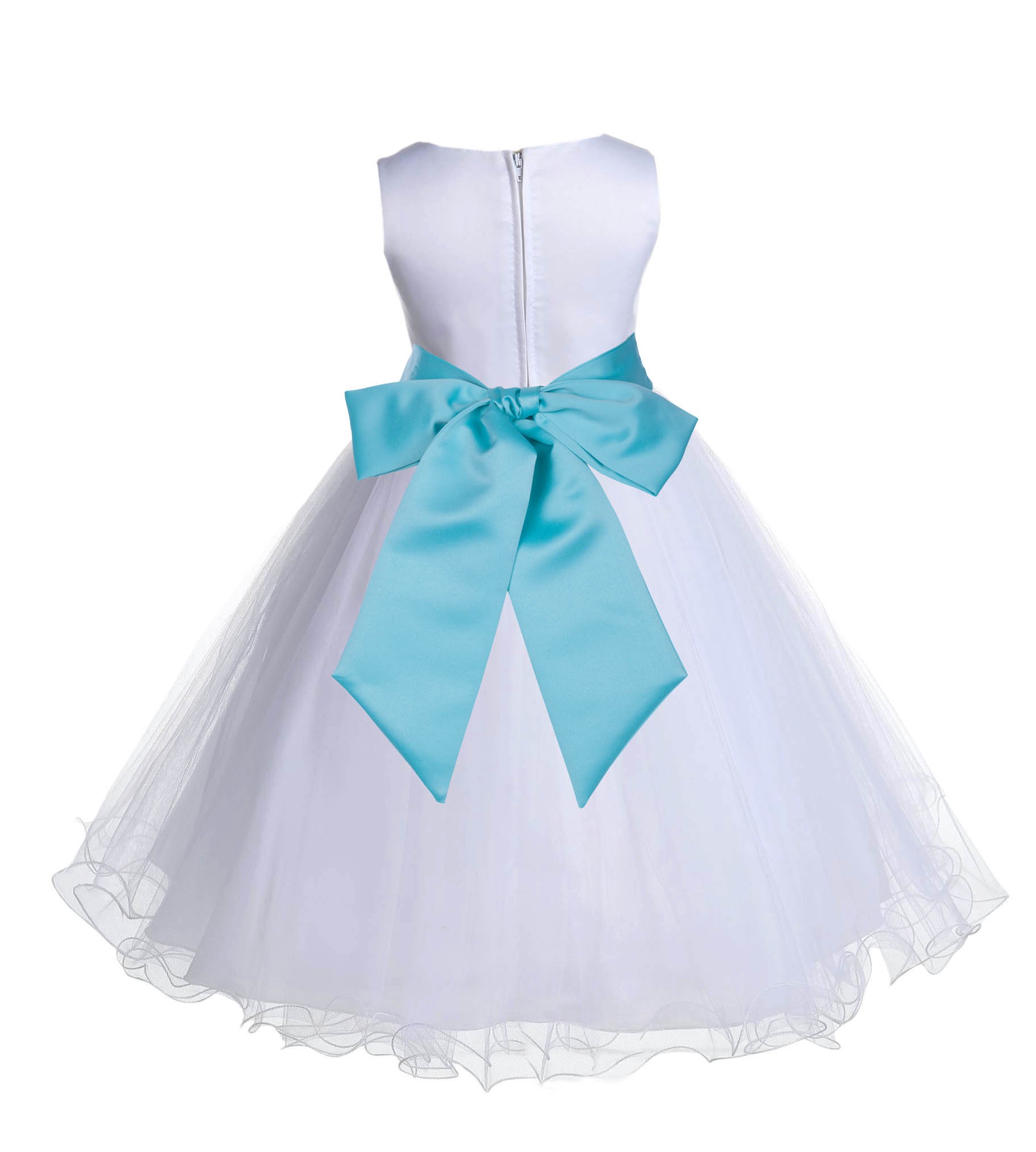 White/Spa Tulle Rattail Edge Flower Girl Dress Wedding Bridal 829S