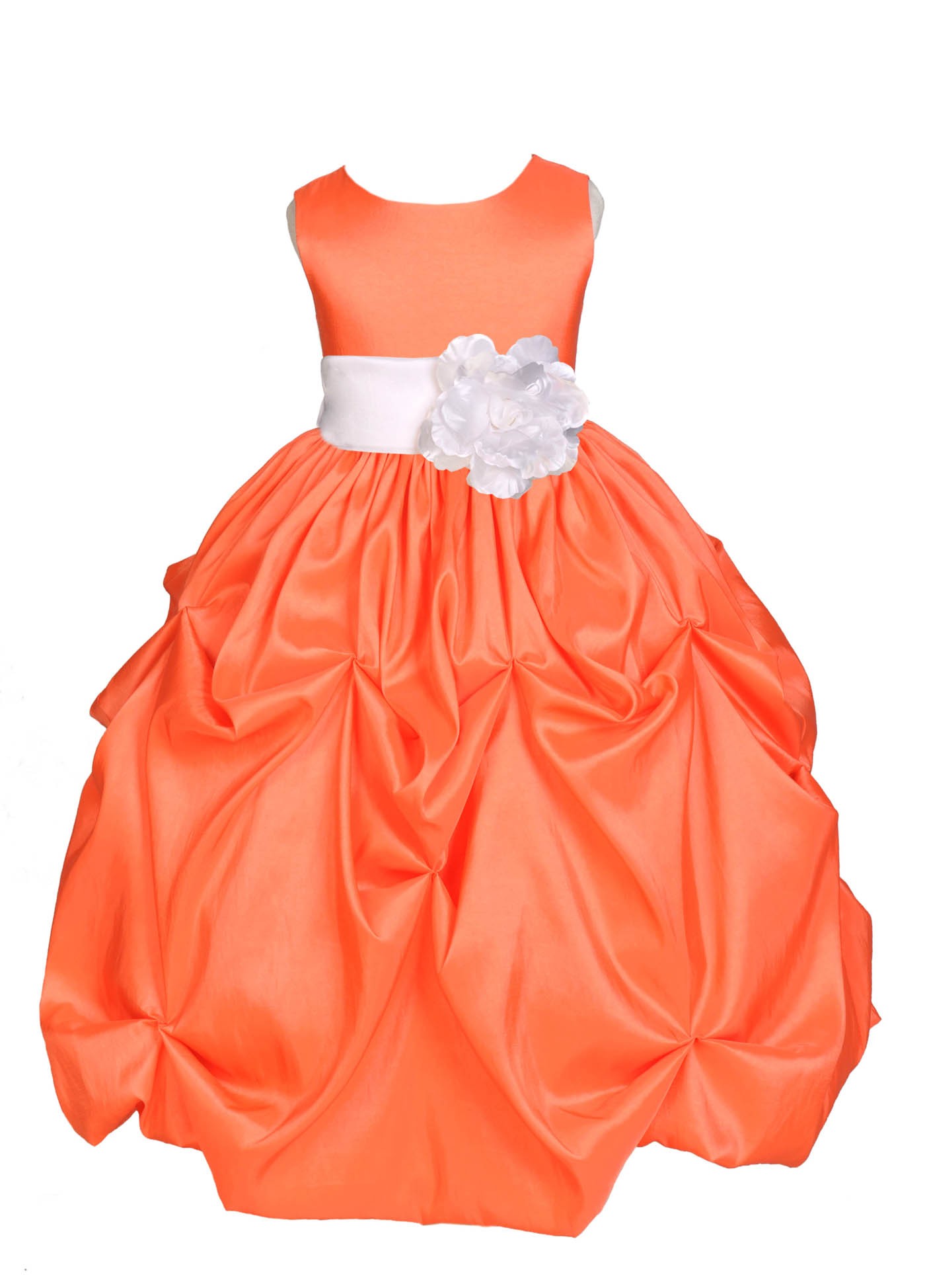 Orange/White Satin Taffeta Pick-Up Bubble Flower Girl Dress 301S