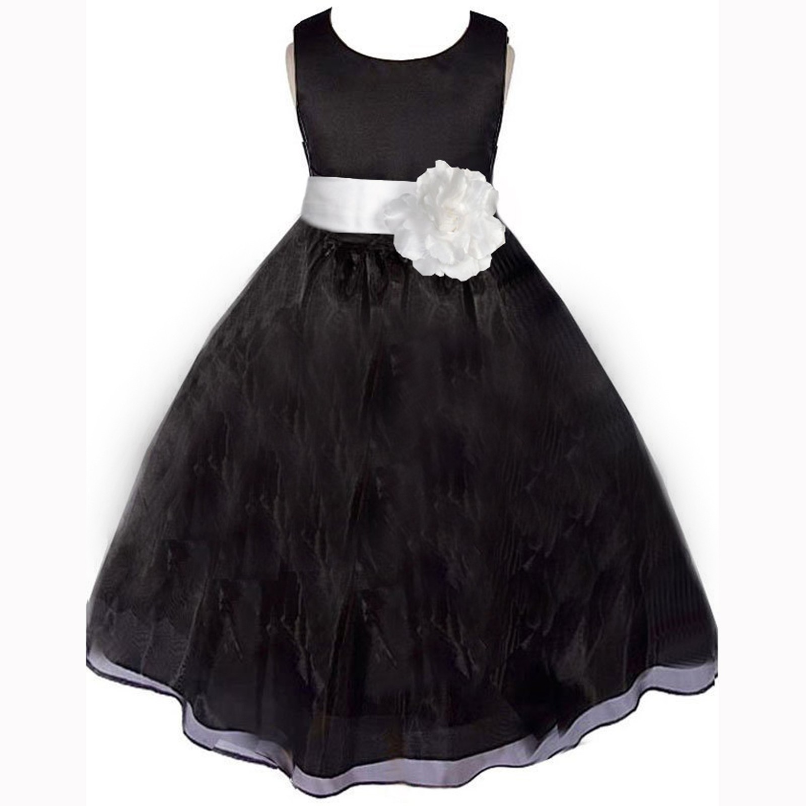 Black/White Satin Bodice Organza Skirt Flower Girl Dress 841T