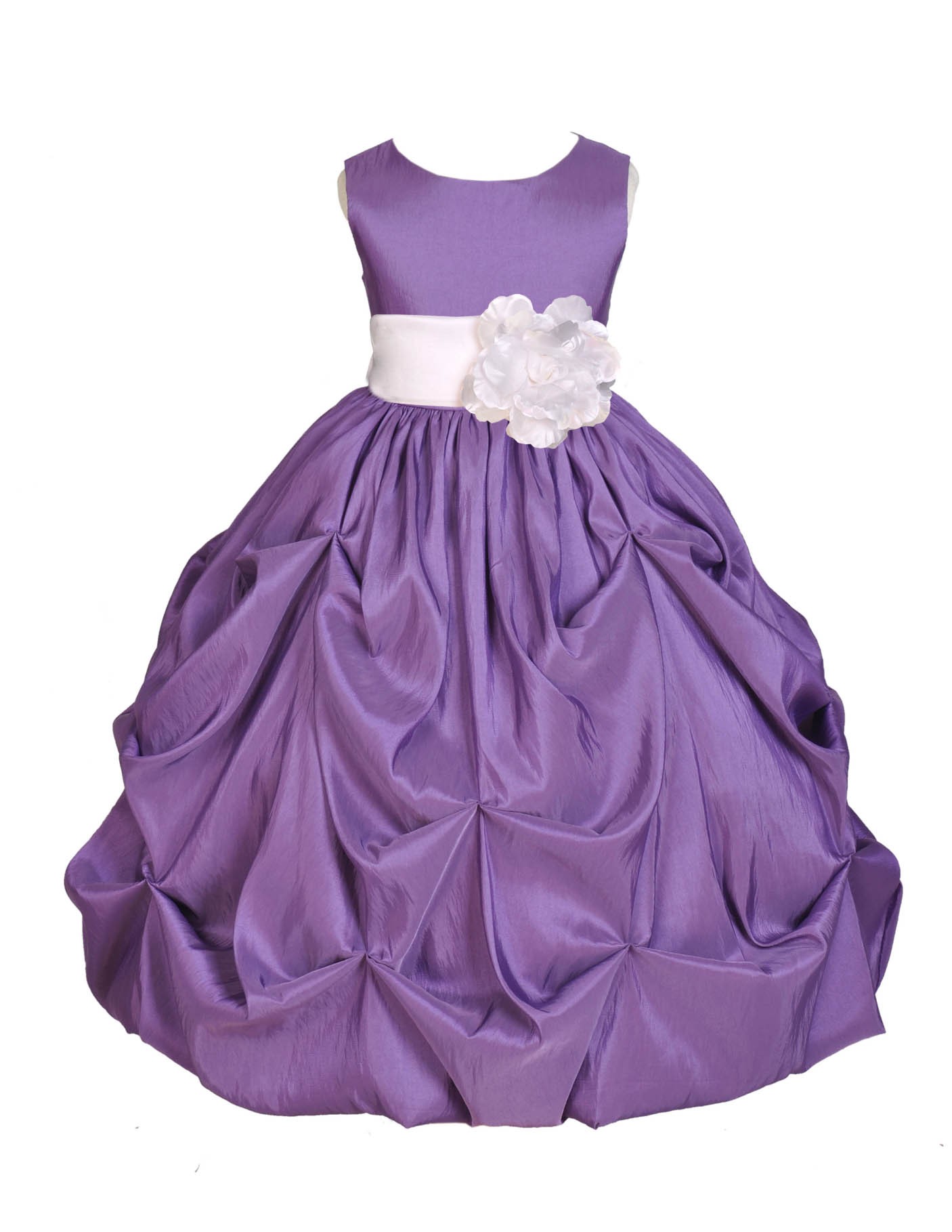 Purple/White Satin Taffeta Pick-Up Bubble Flower Girl Dress 301S