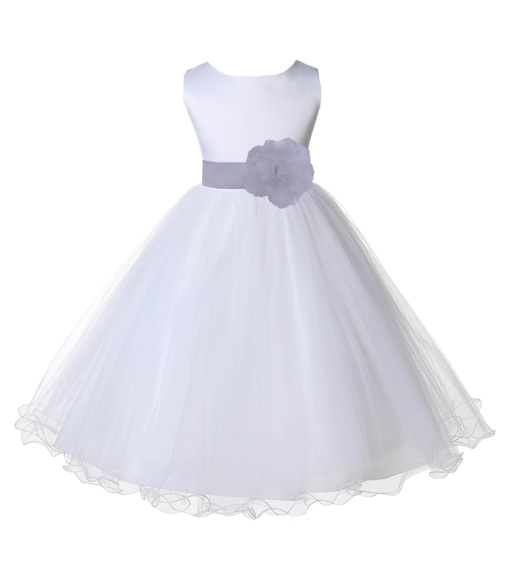 White/White Tulle Rattail Edge Flower Girl Dress Wedding Bridal 829S