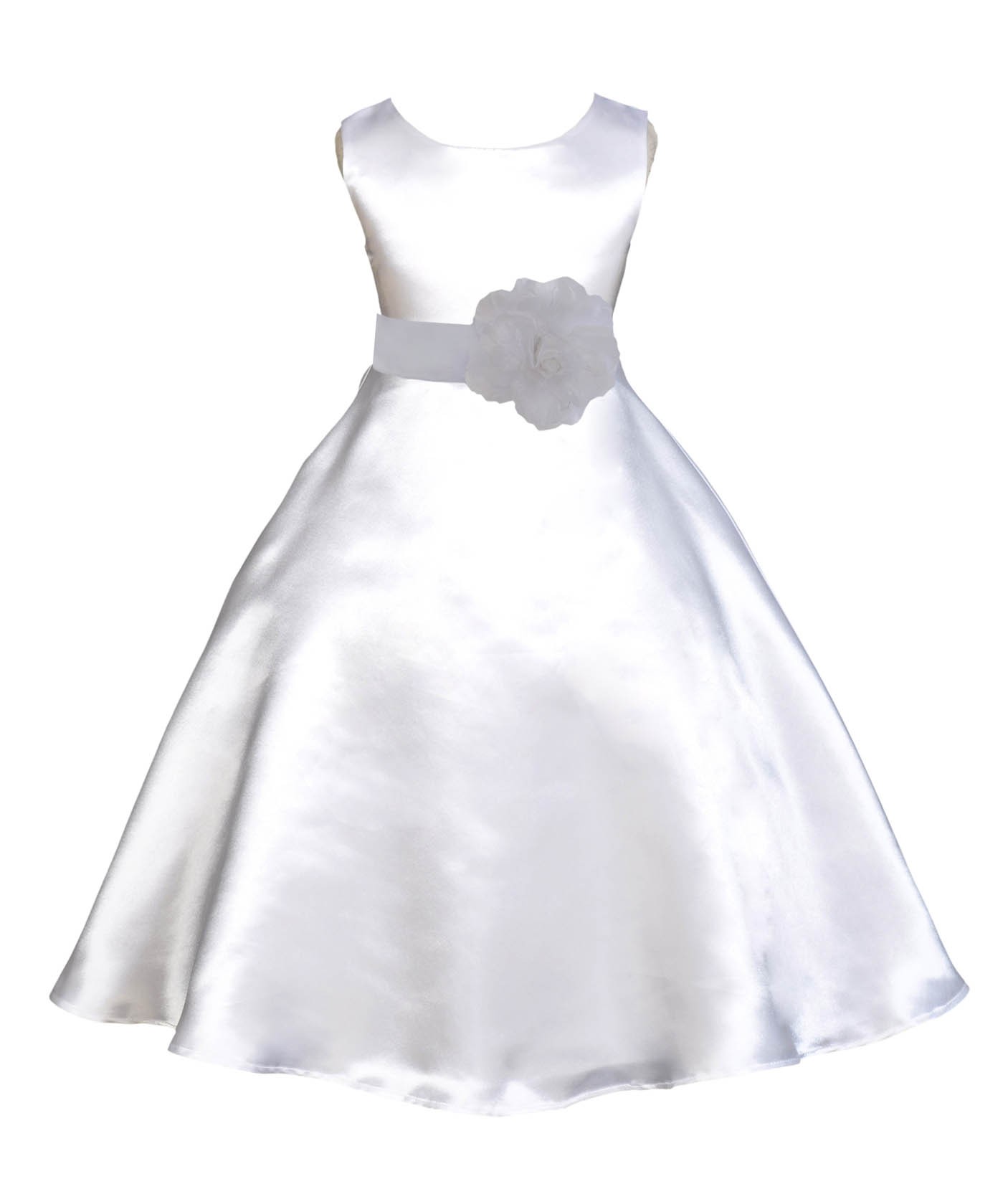 White/White A-Line Satin Flower Girl Dress Wedding Bridal 821T