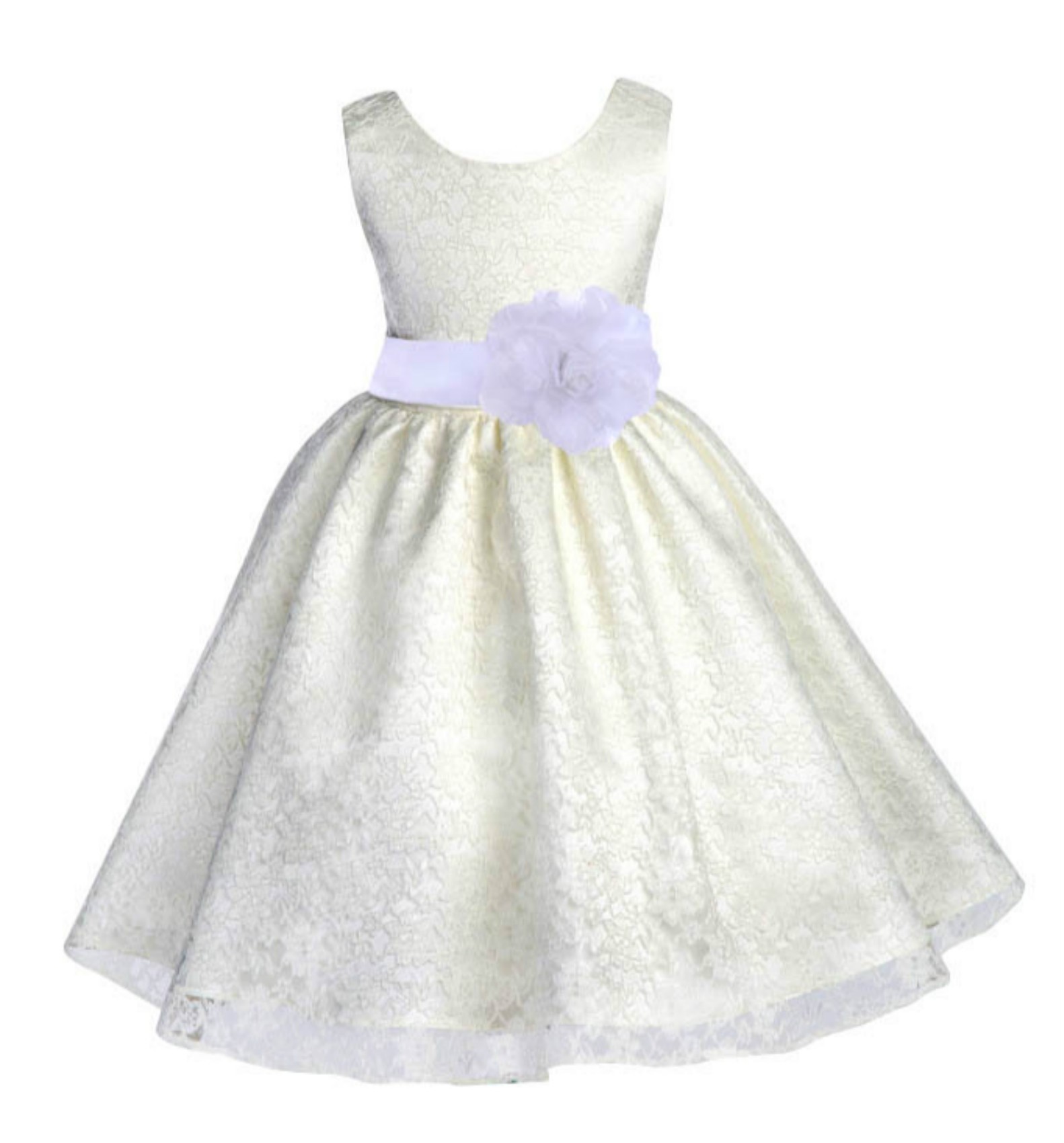 Ivory/White Floral Lace Overlay Flower Girl Dress Special Event 163S