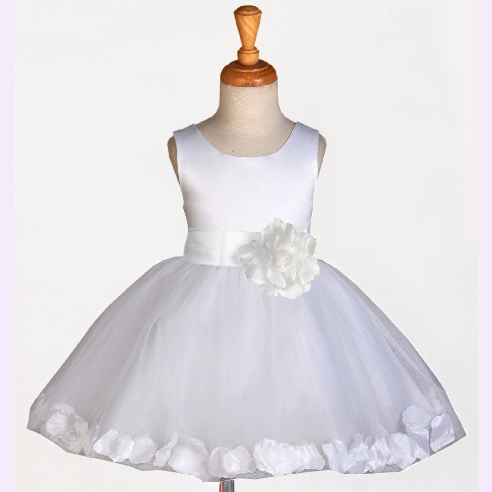 White/White Rose Petals Tulle Flower Girl Dress Wedding 305S