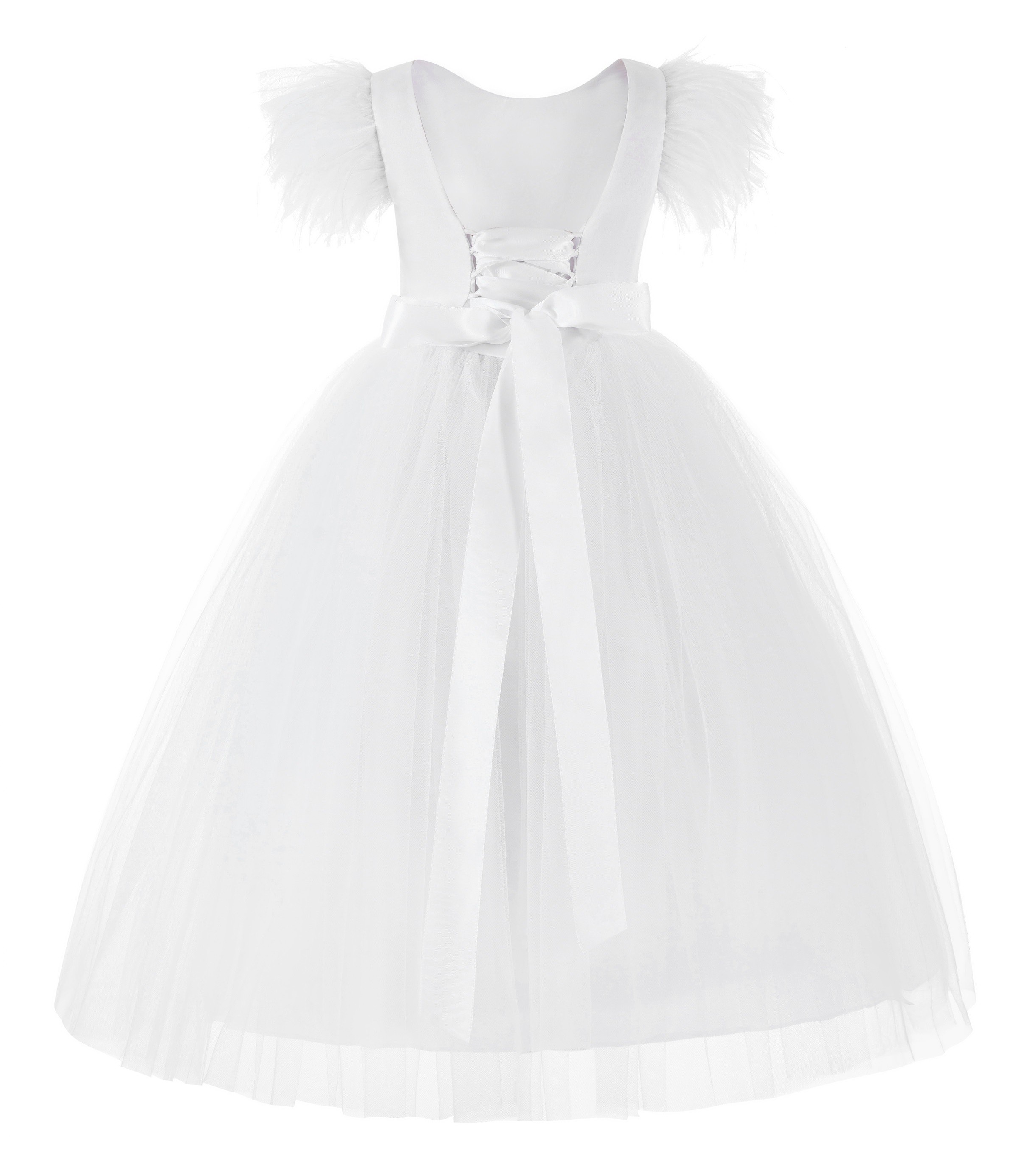 White Vintage Corset Feather Flower Girl Dress Feather Dresses OS1