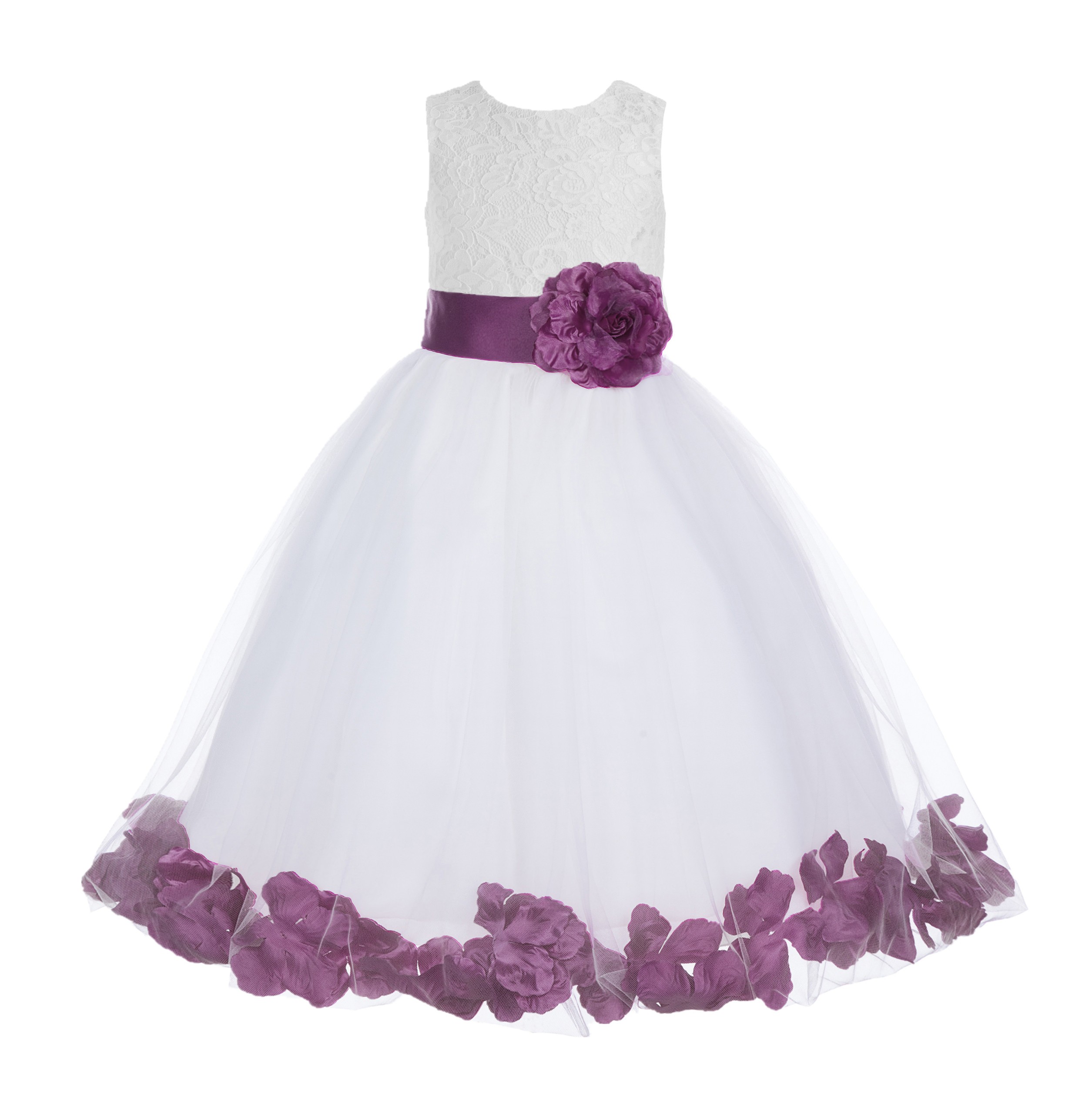 Ivory / Wisteria Floral Lace Heart Cutout Flower Girl Dress with Petals 185T