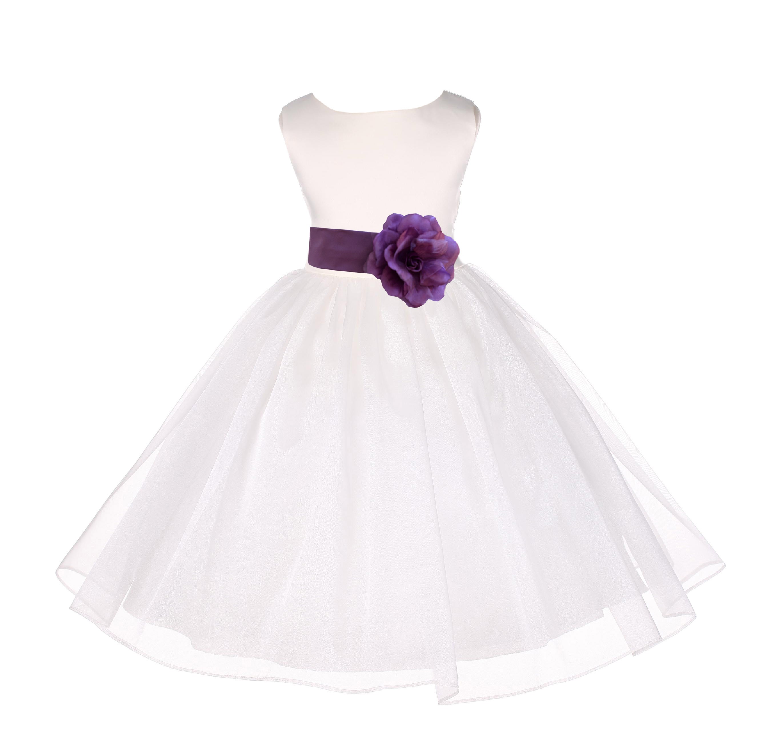 Ivory/Wisteria Satin Bodice Organza Skirt Flower Girl Dress 841T