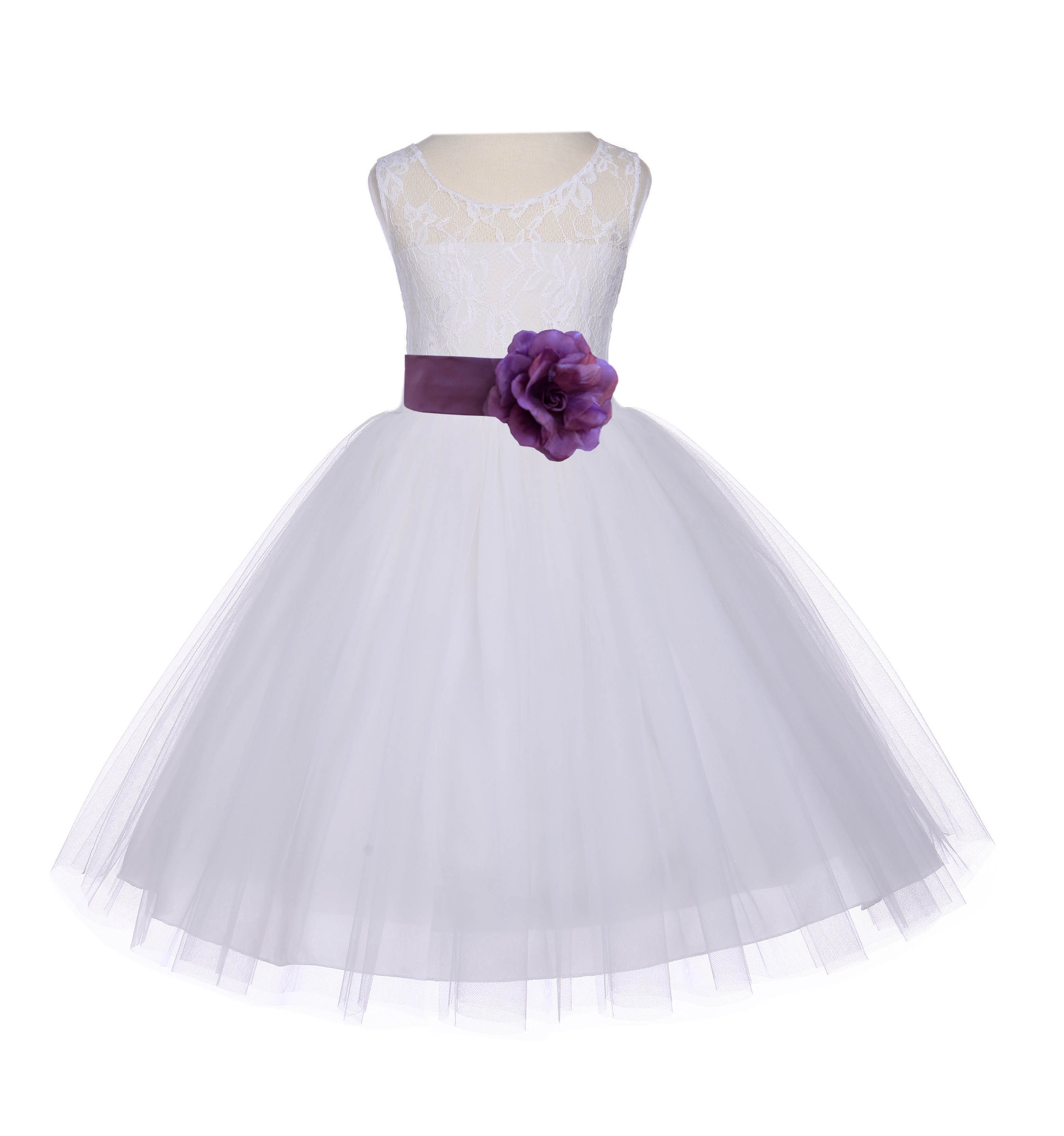 Ivory/Wisteria Floral Lace Bodice Tulle Flower Girl Dress Bridesmaid 153S