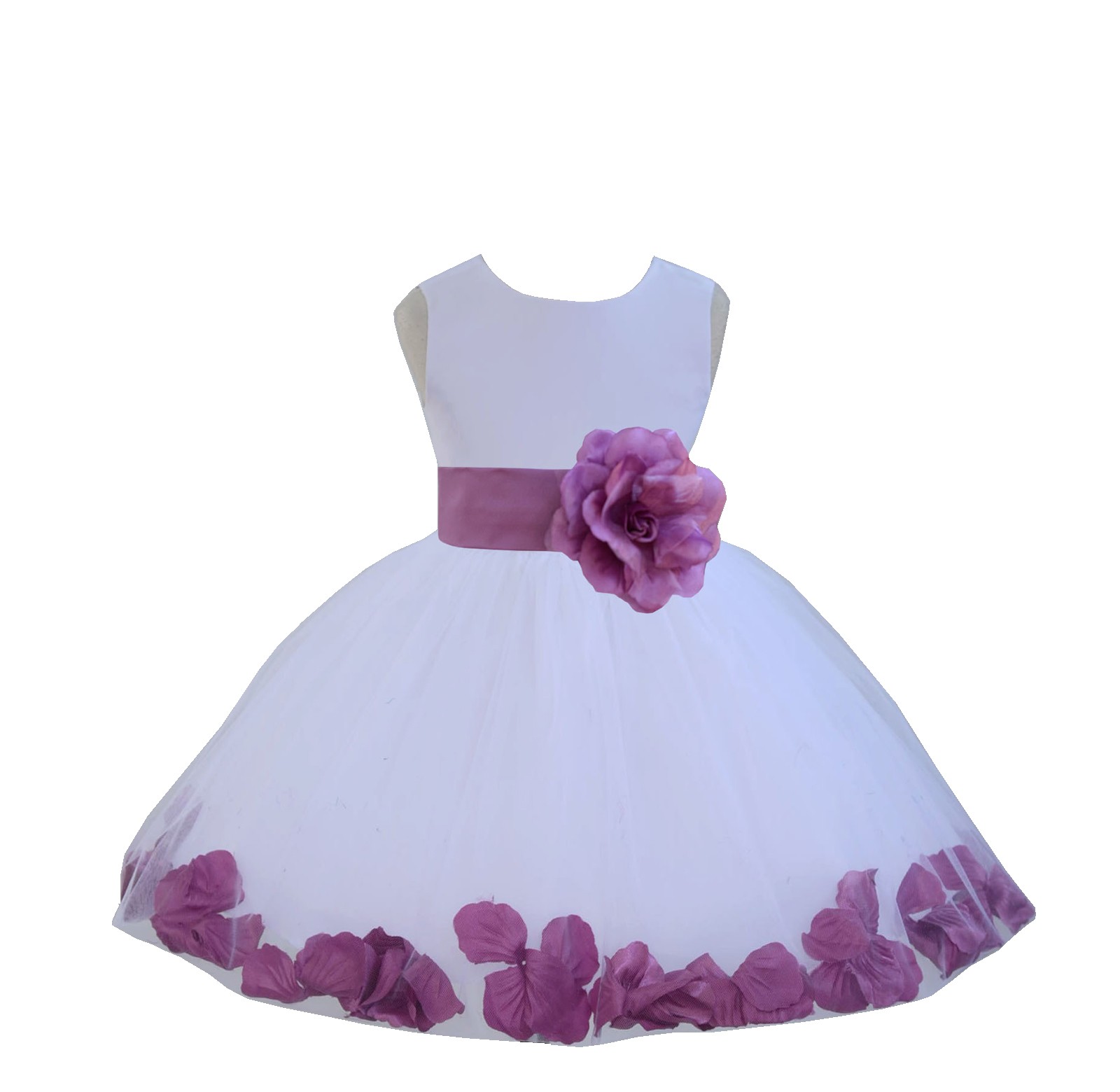 White / Wisteria Tulle Rose Petals Knee Length Flower Girl Dress 306S