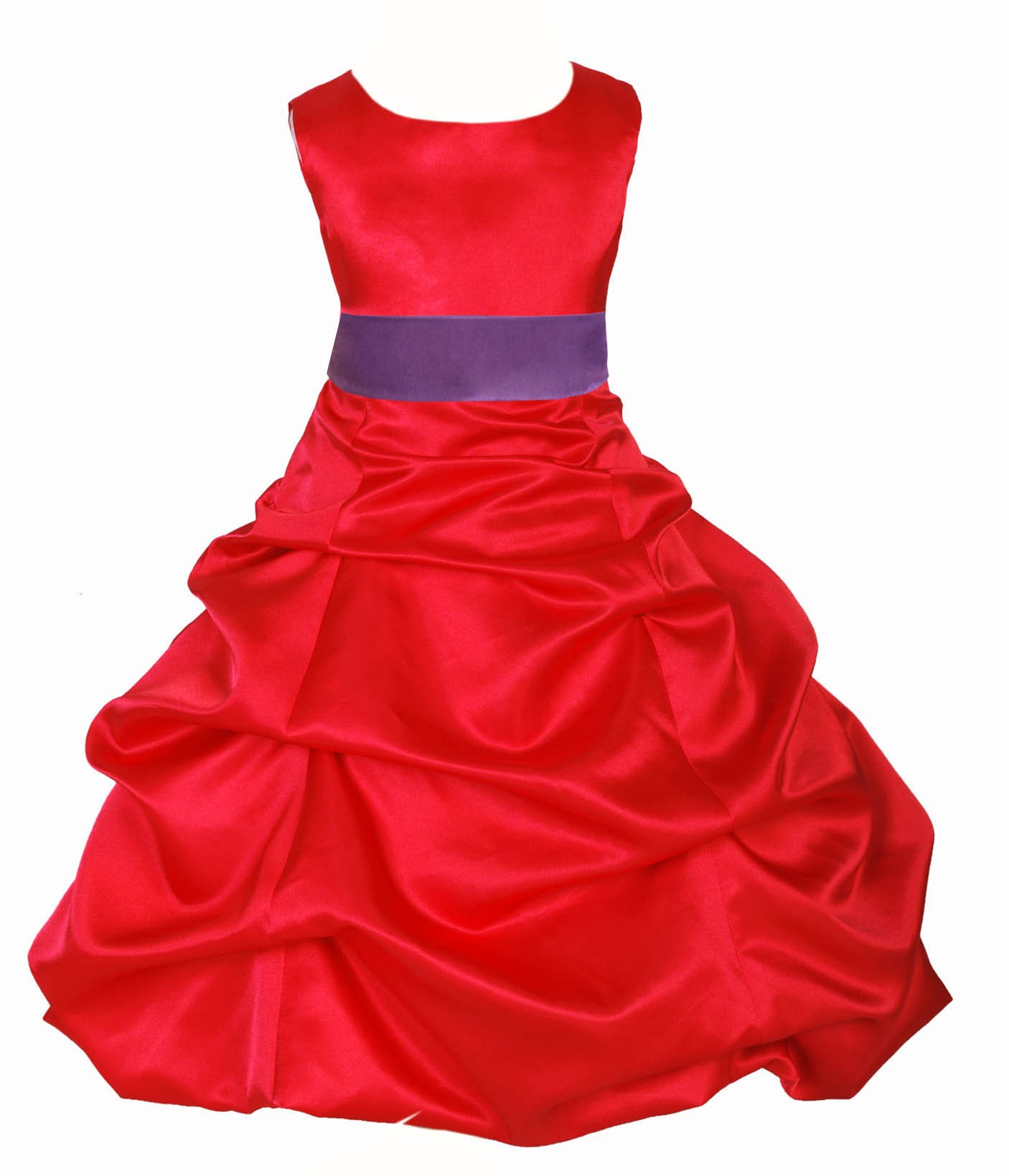 Red/Wisteria Satin Pick-Up Bubble Flower Girl Dress Christmas 806S