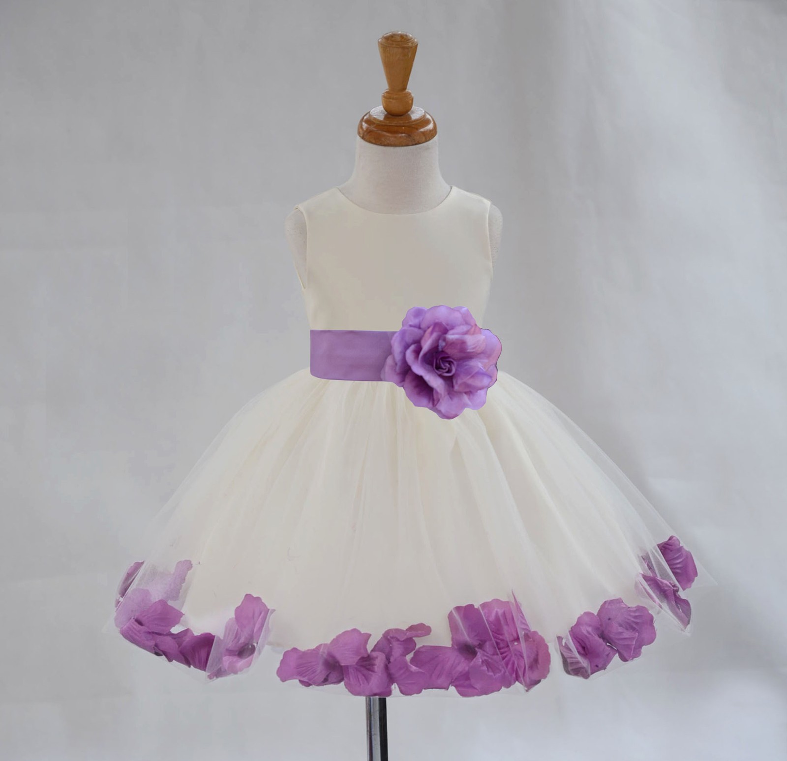Ivory/Wisteria Tulle Rose Petals Knee Length Flower Girl Dress 306S