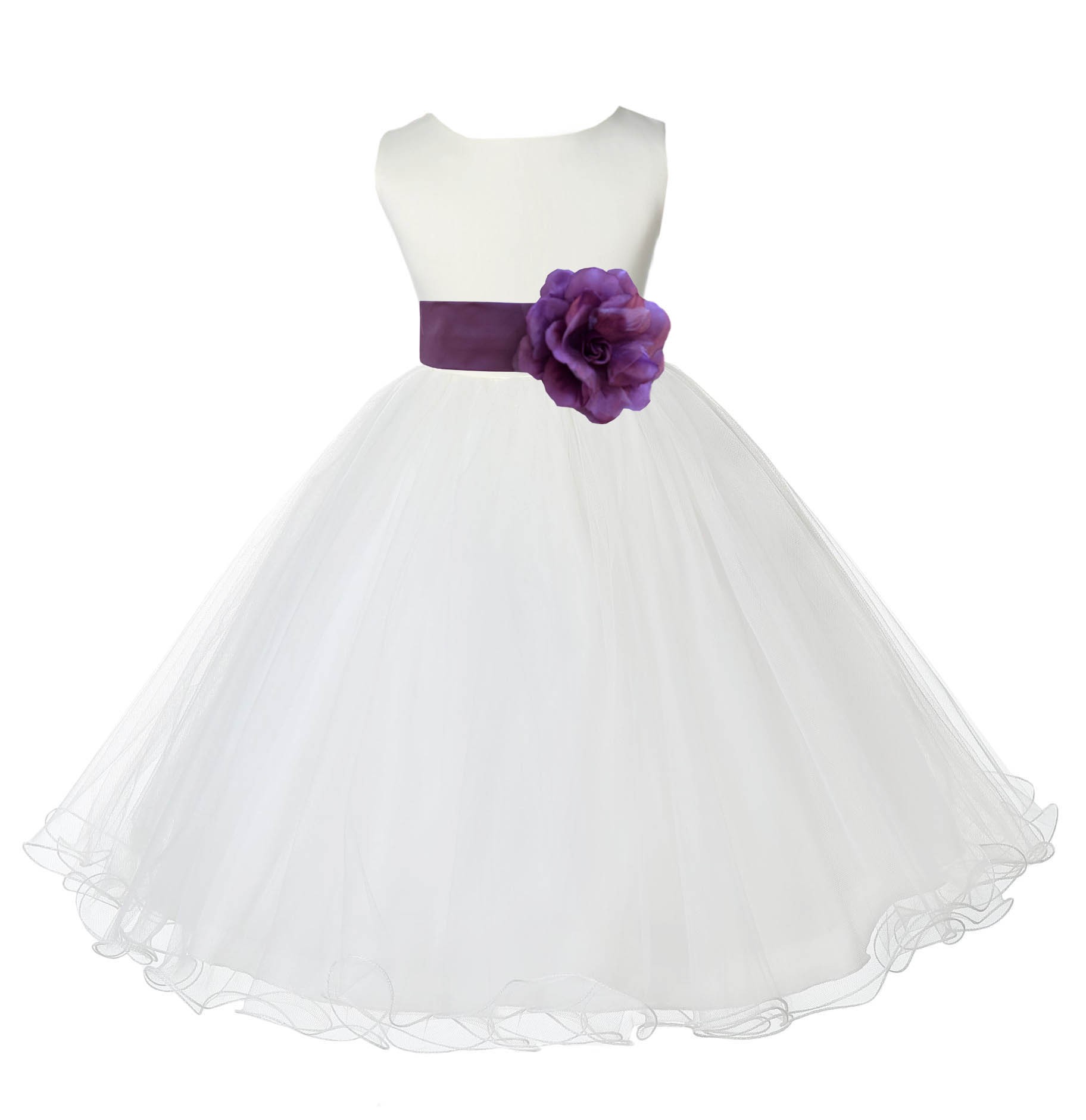 Ivory/Wisteria Tulle Rattail Edge Flower Girl Dress Pageant Recital 829S