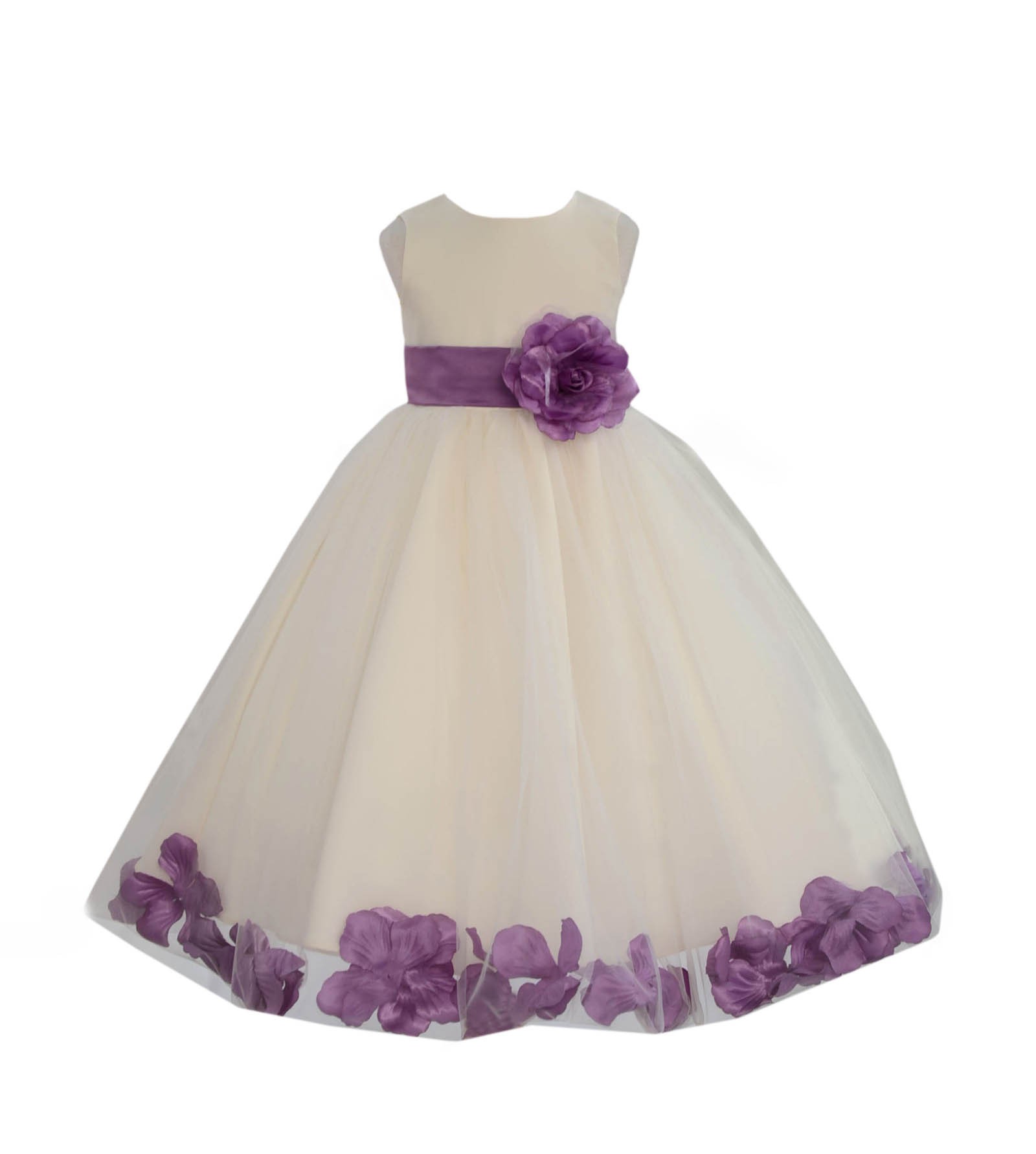 Ivory/Wisteria Tulle Rose Petals Flower Girl Dress Recital 302a