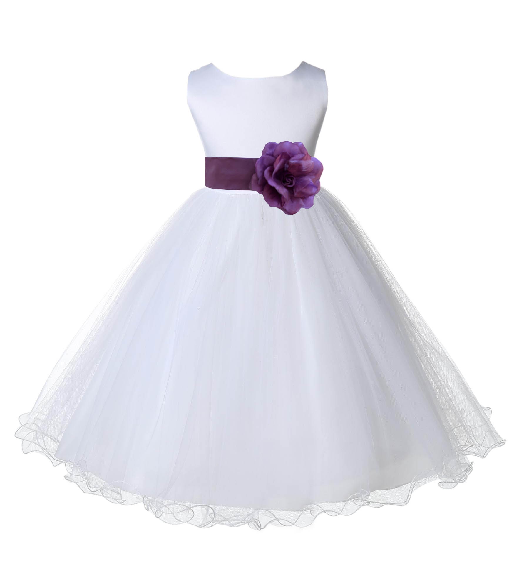 White/Wisteria Tulle Rattail Edge Flower Girl Dress Wedding Bridal 829S