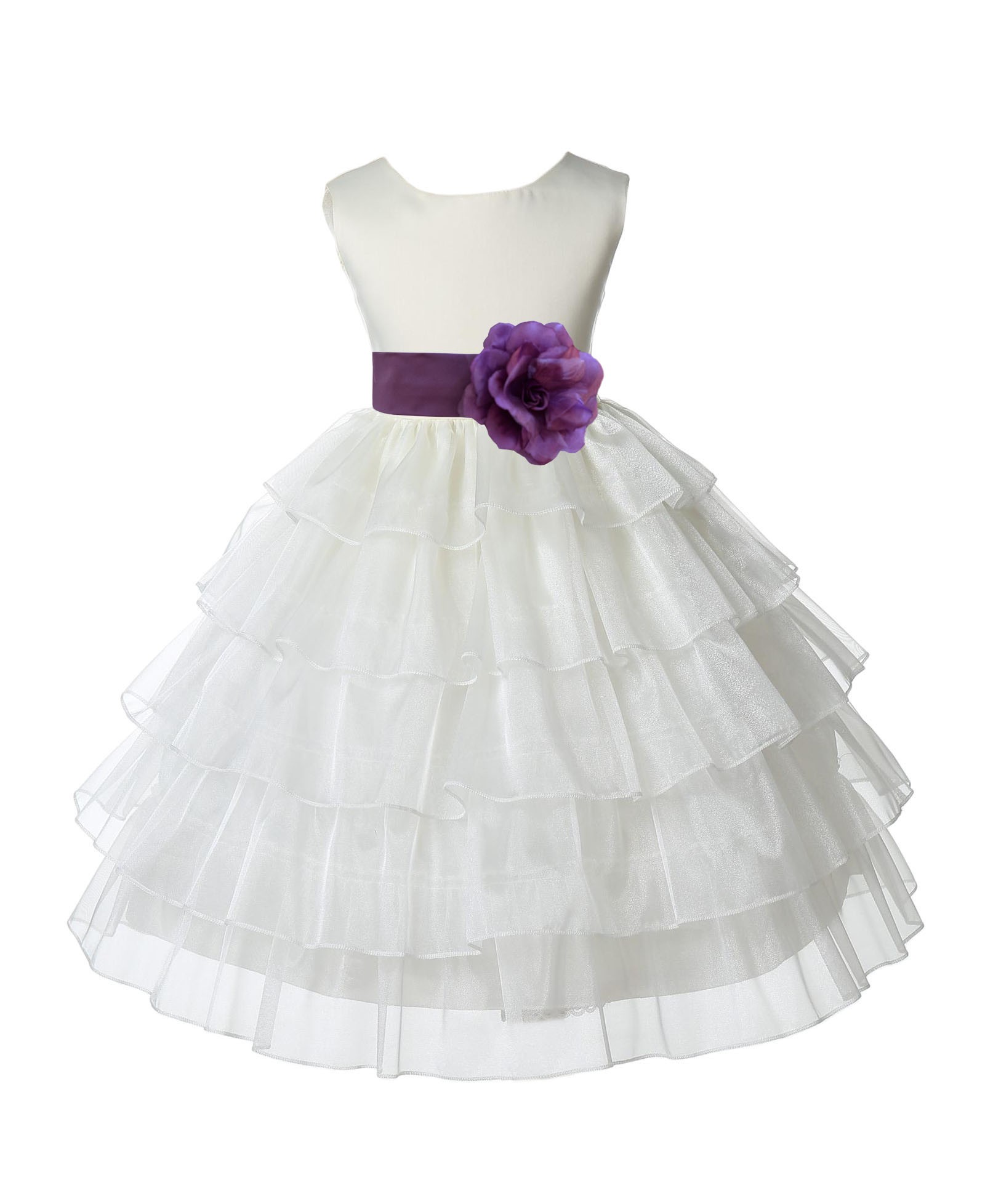 Ivory/Wisteria Satin Shimmering Organza Flower Girl Dress Wedding 308S