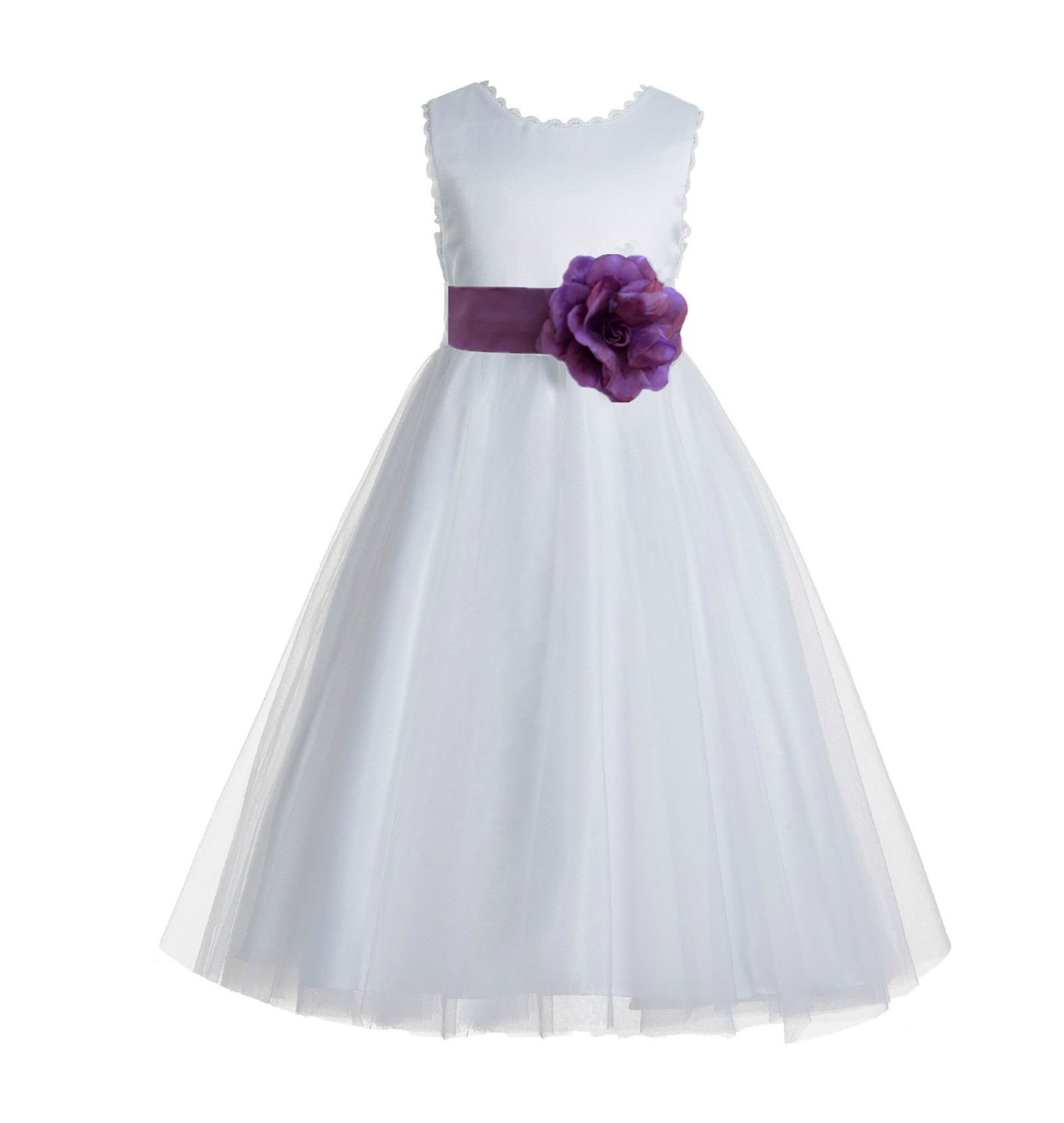 White / Wisteria V-Back Lace Edge Flower Girl Dress 183T