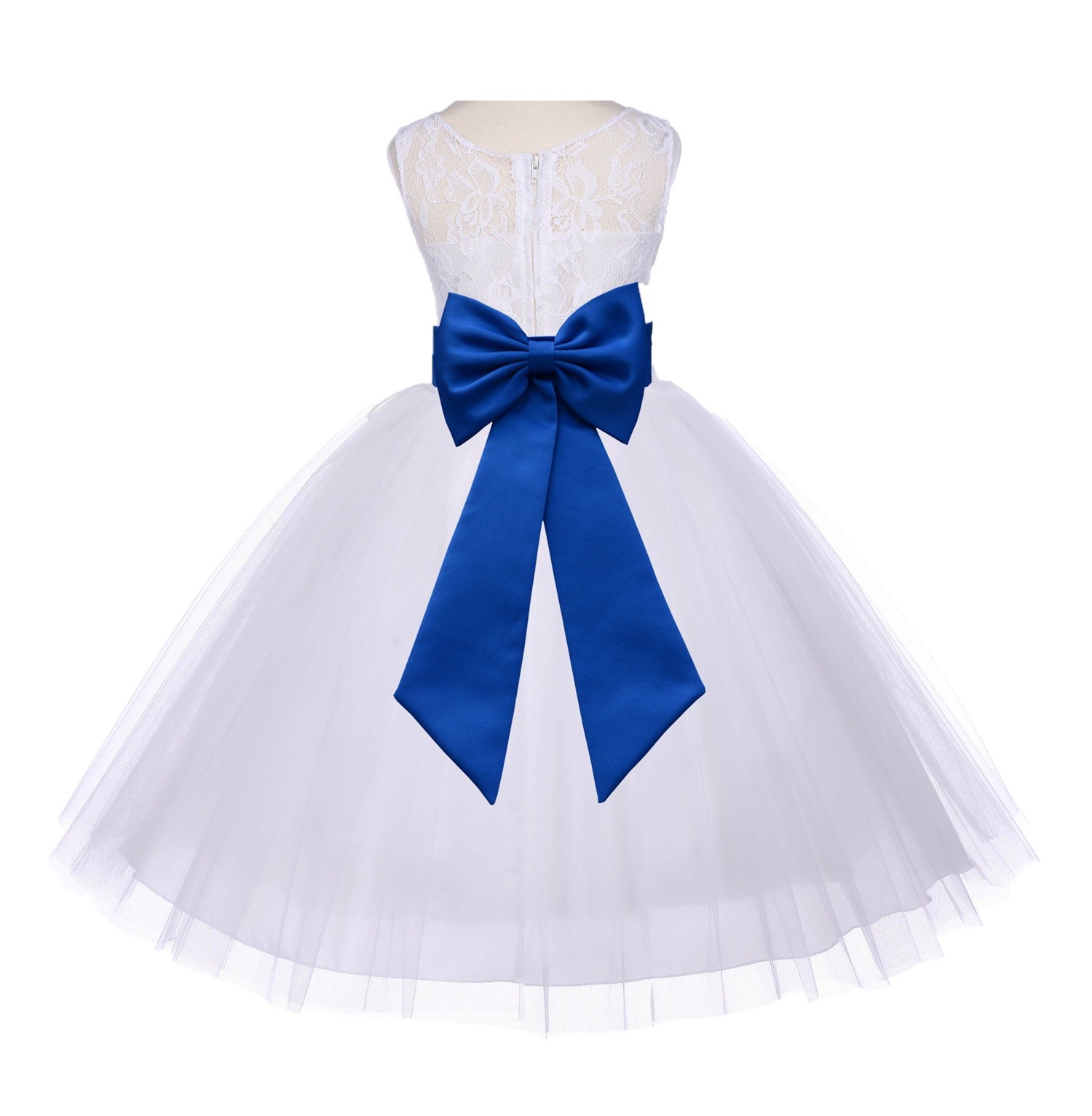 Ivory/Royal Blue Floral Lace Bodice Tulle Flower Girl Dress Bridesmaid 153T
