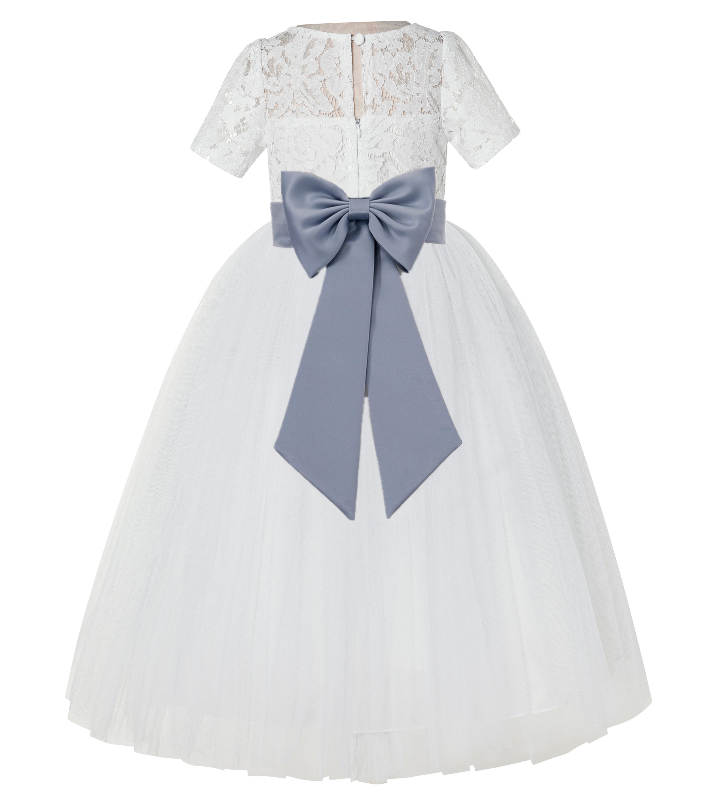 Ivory / Dusty Blue Floral Lace Flower Girl Dress Vintage Dress LG2