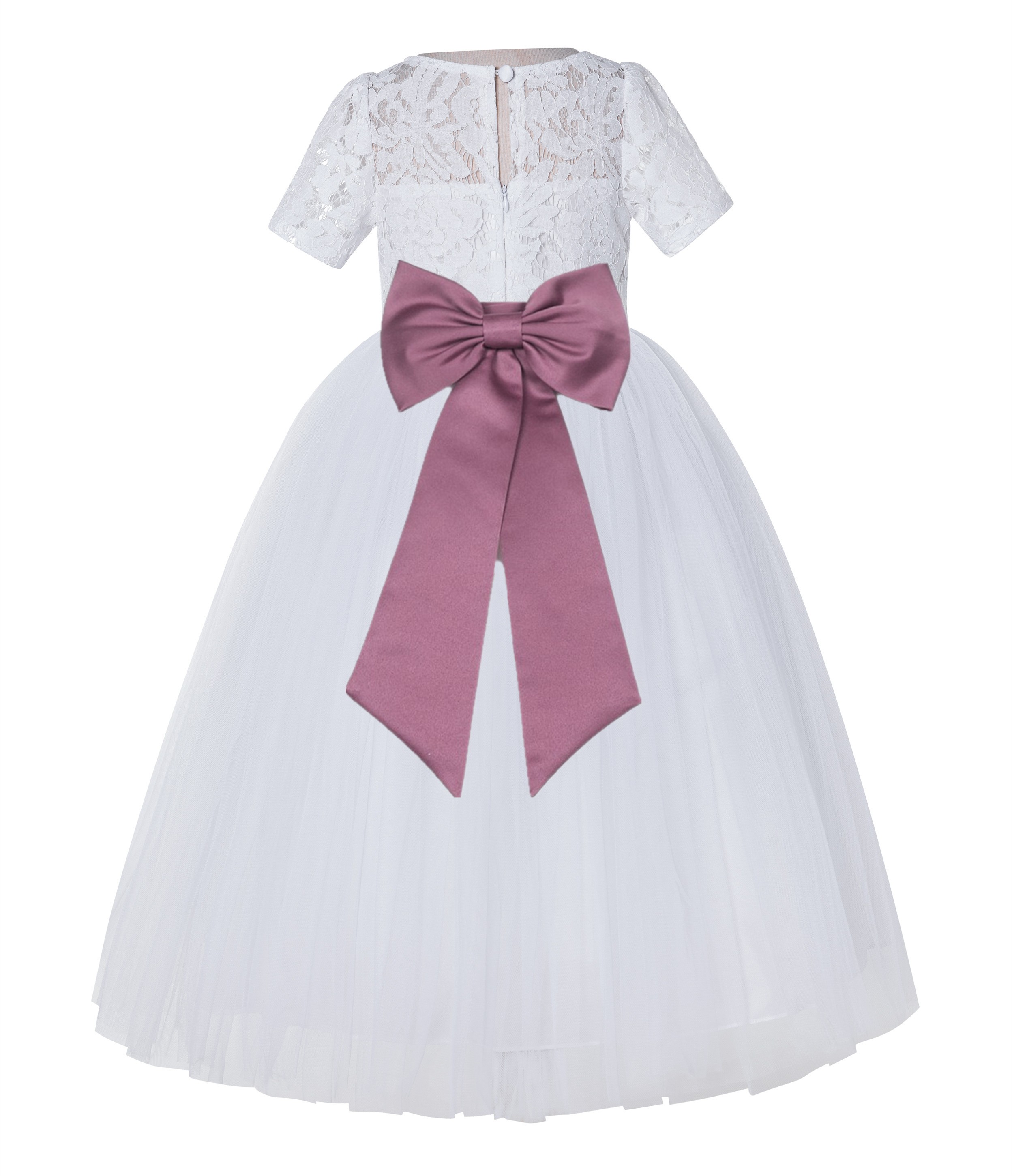 White / Mauve Floral Lace Flower Girl Dress Vintage Dress LG2