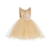 Gold Glitter Sequin Tulle Flower Girl Dress Pretty Princess B-011