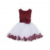 Burgundy Rose Petals Tulle Flower Girl Dress Formal Wear 305NS