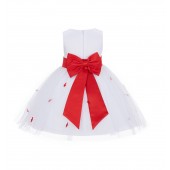 White/Red Rosebuds Satin Tulle Flower Girl Dress Events 815T