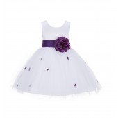 White/Purple Rosebuds Satin Tulle Flower Girl Dress Events 815T
